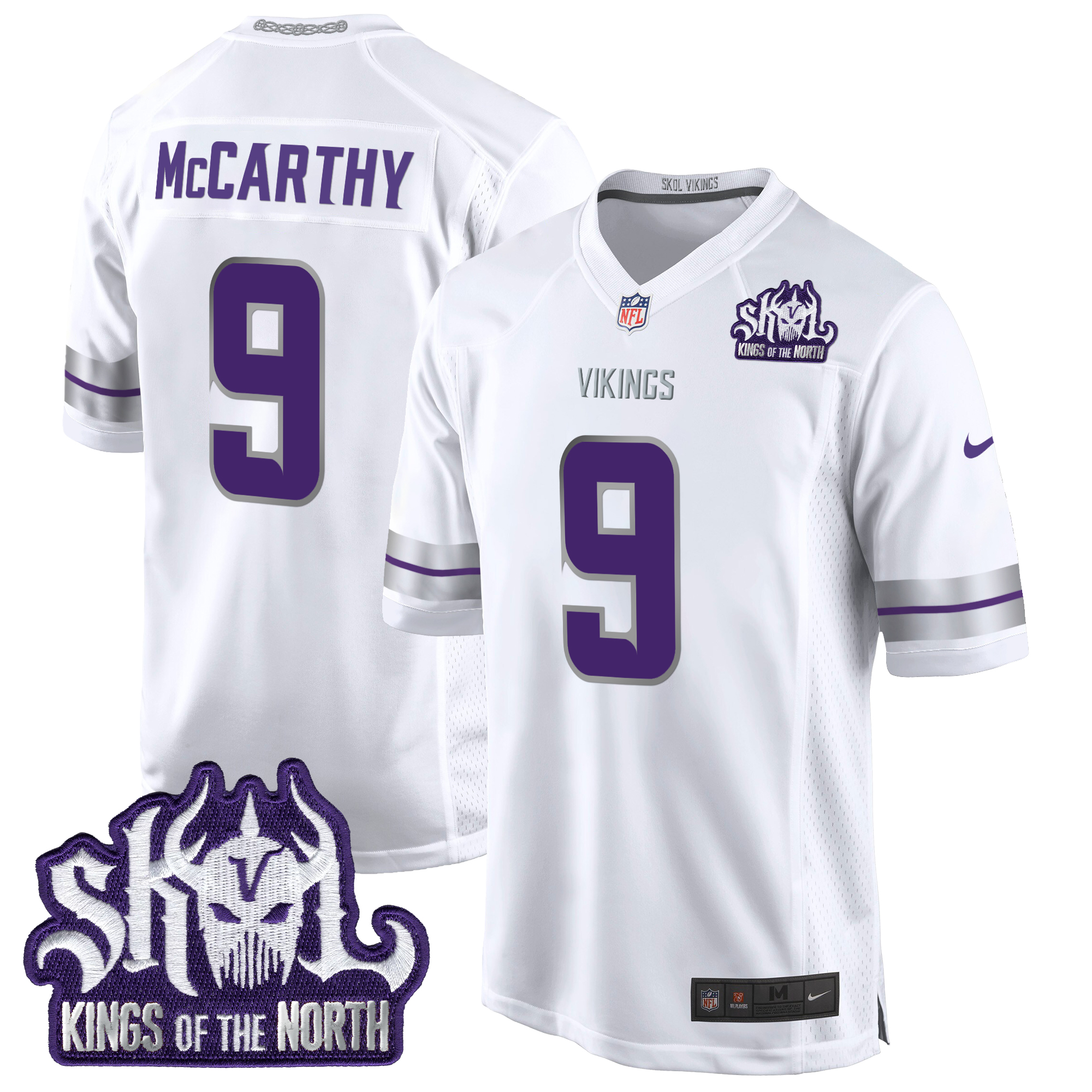 J.J. McCarthy Men's Minnesota Vikings 2024 Winter Warrior Skol Patch Game White Jersey - All Stitched