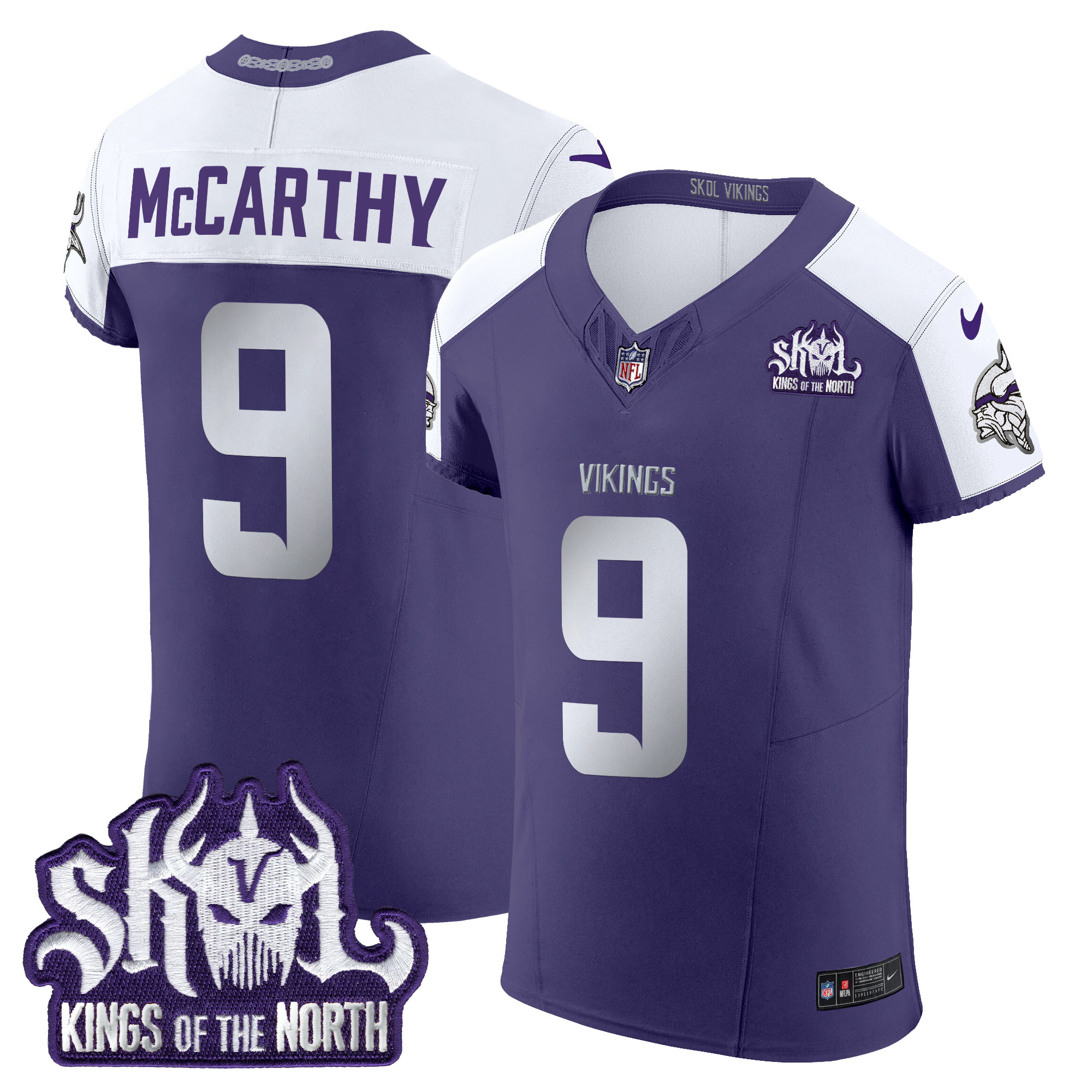 J.J. McCarthy Men's Minnesota Vikings 2024 Winter Warrior Skol Patch Vapor Elite Purple Alternate Jersey - All Stitched
