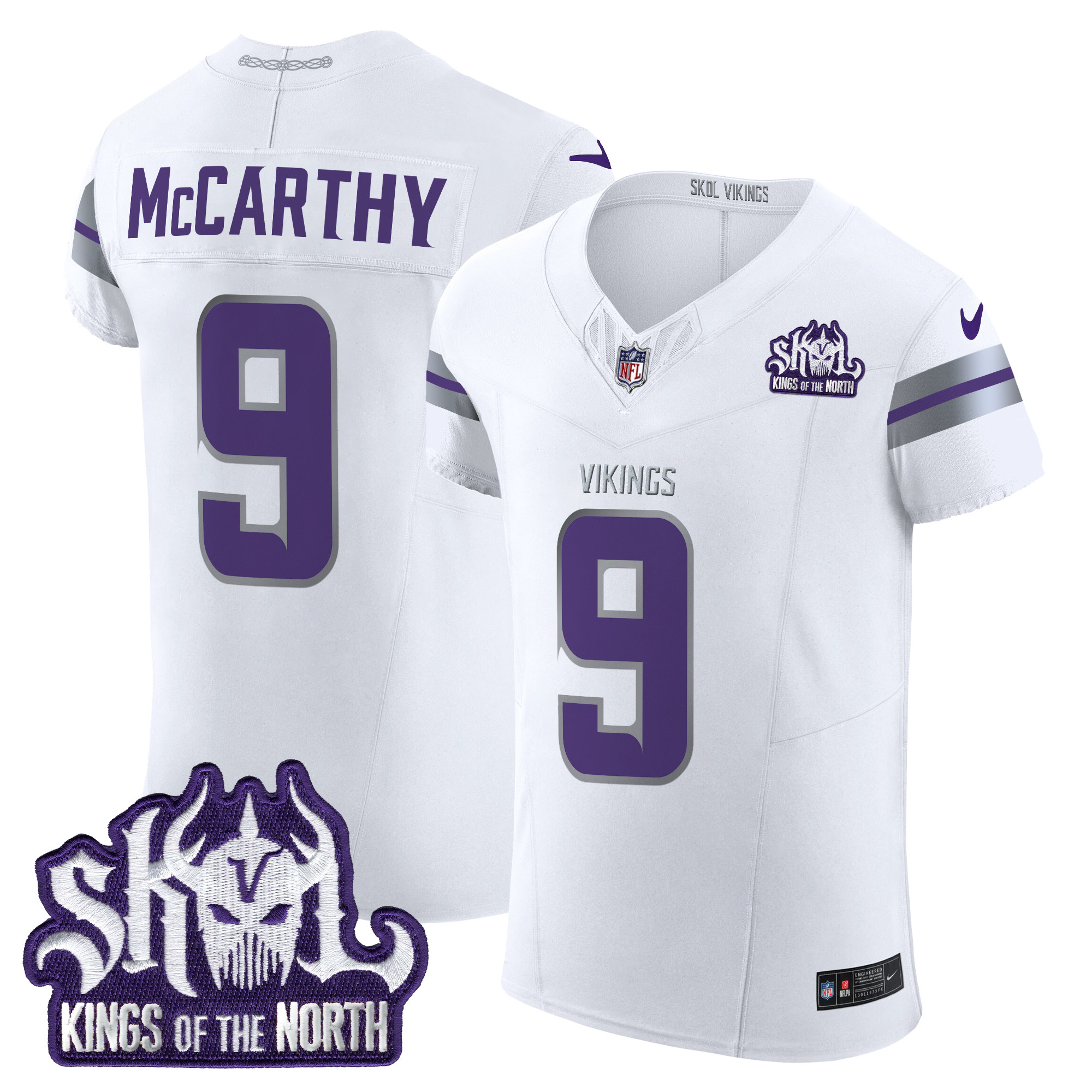 J.J. McCarthy Men's Minnesota Vikings 2024 Winter Warrior Skol Patch Vapor Elite White Jersey - All Stitched