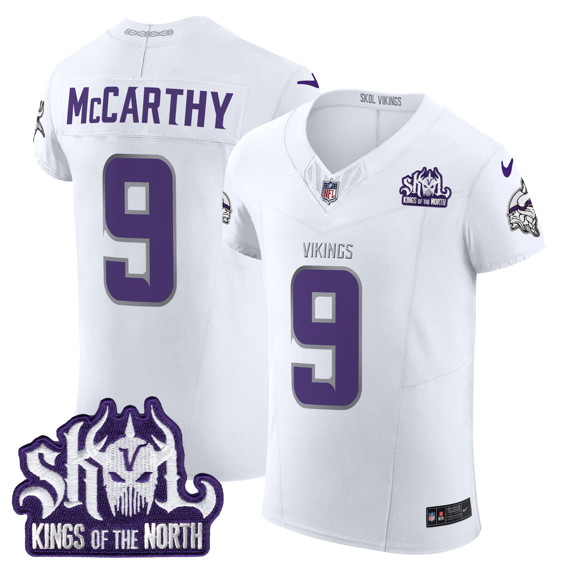 J.J. McCarthy Men's Minnesota Vikings 2024 Winter Warrior Skol Patch Vapor Elite White Limited Jersey - All Stitched