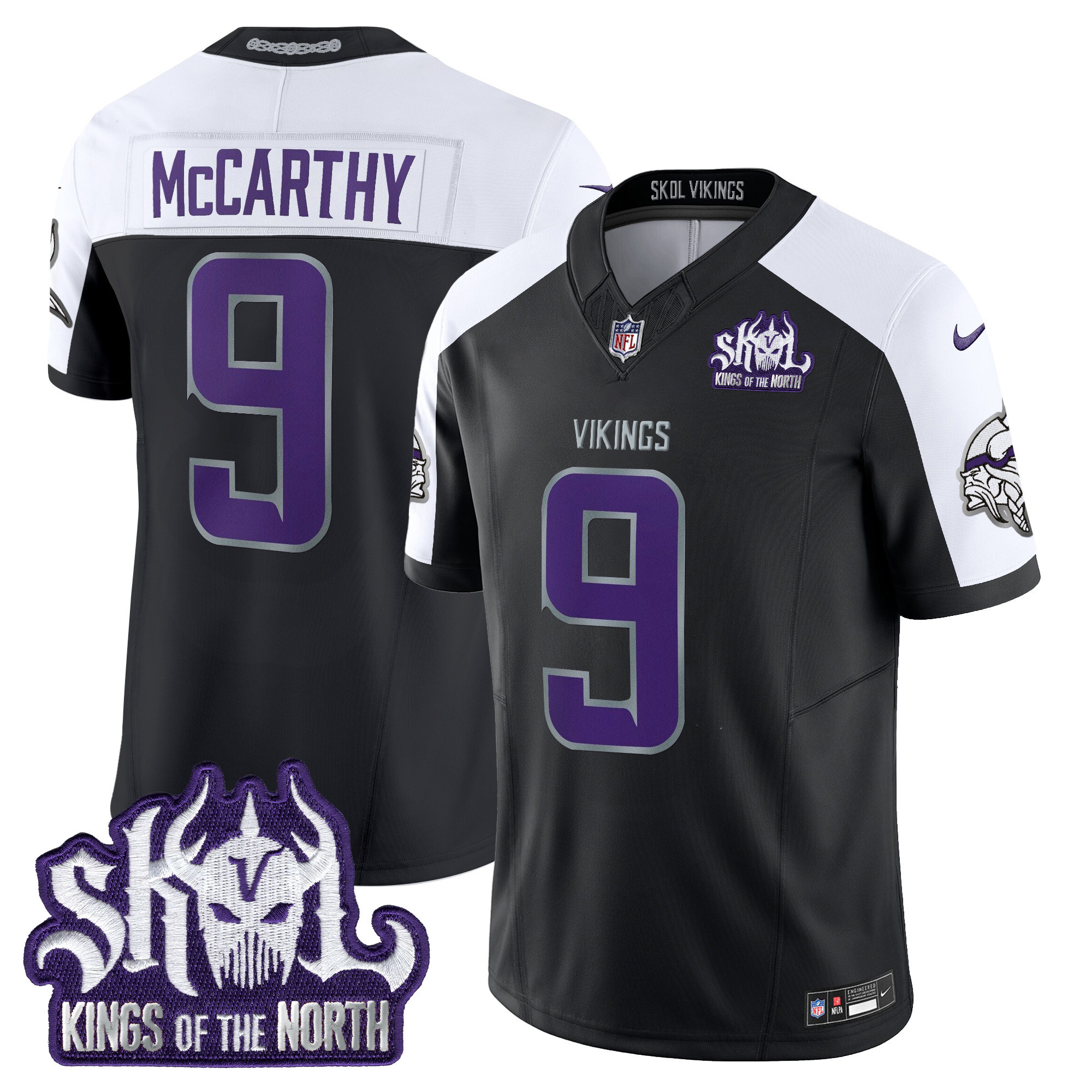 J.J. McCarthy Men's Minnesota Vikings 2024 Winter Warrior Skol Patch Vapor Limited Black Alternate Jersey - All Stitched