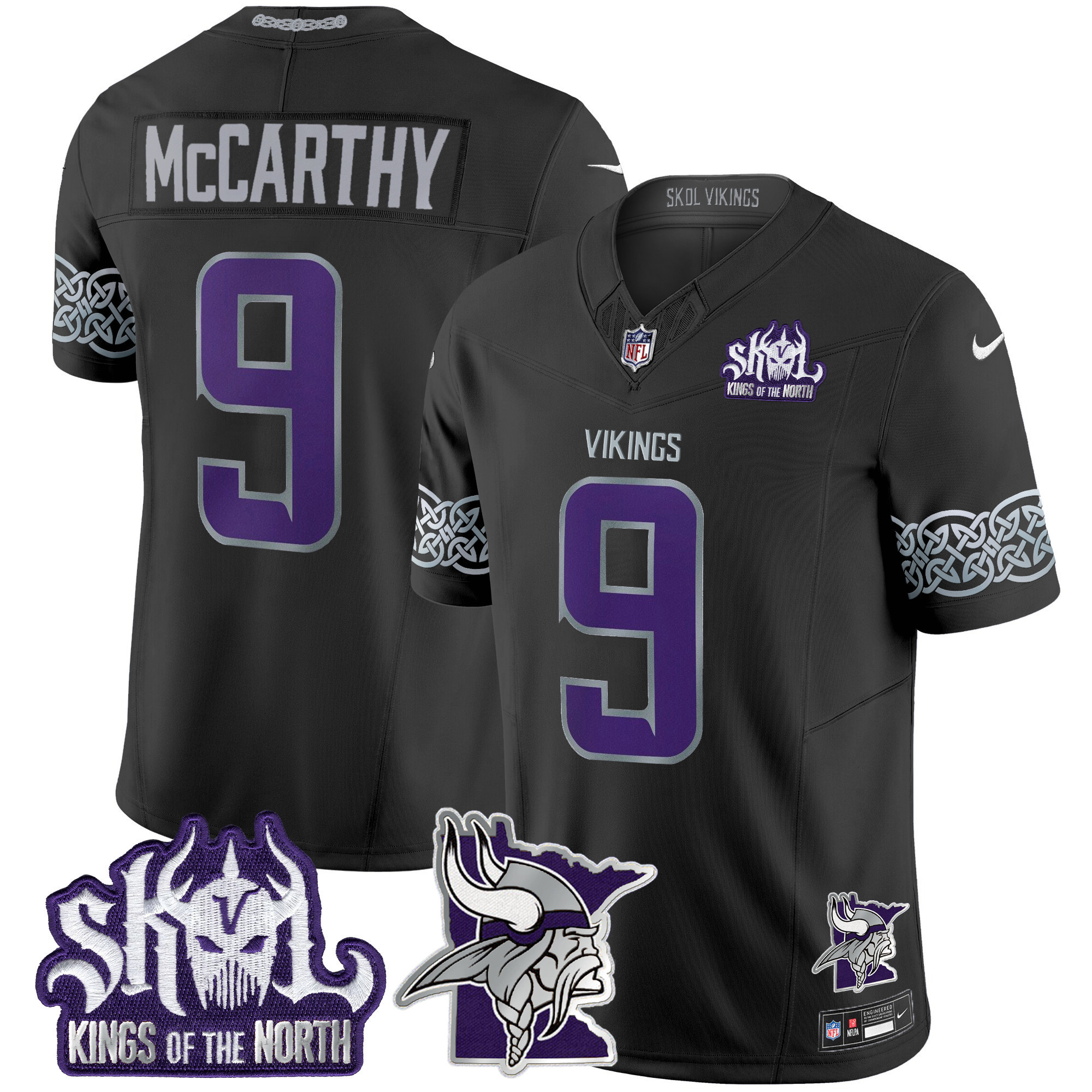 J.J. McCarthy Men's Minnesota Vikings 2024 Winter Warrior Skol Patch Vapor Limited Black Jersey - All Stitched