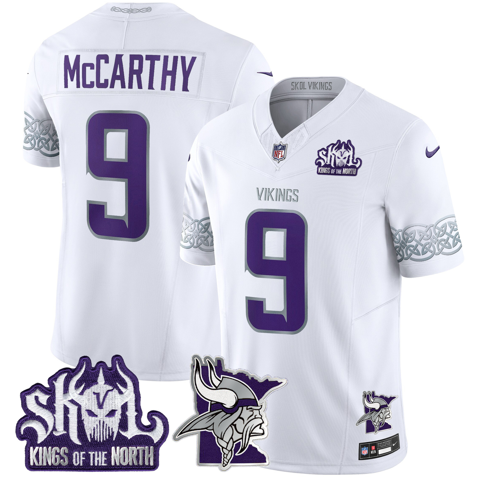 J.J. McCarthy Men's Minnesota Vikings 2024 Winter Warrior Skol Patch Vapor Limited White Jersey - All Stitched