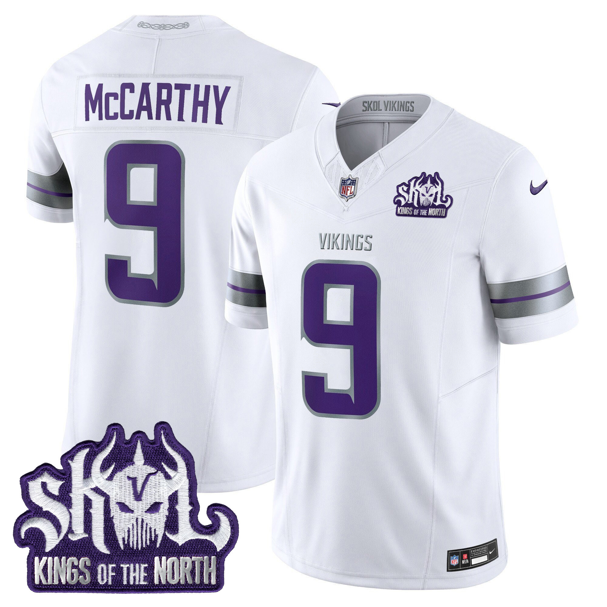 J.J. McCarthy Men's Minnesota Vikings 2024 Winter Warrior Skol Patch Vapor Limited White Jersey - All Stitched