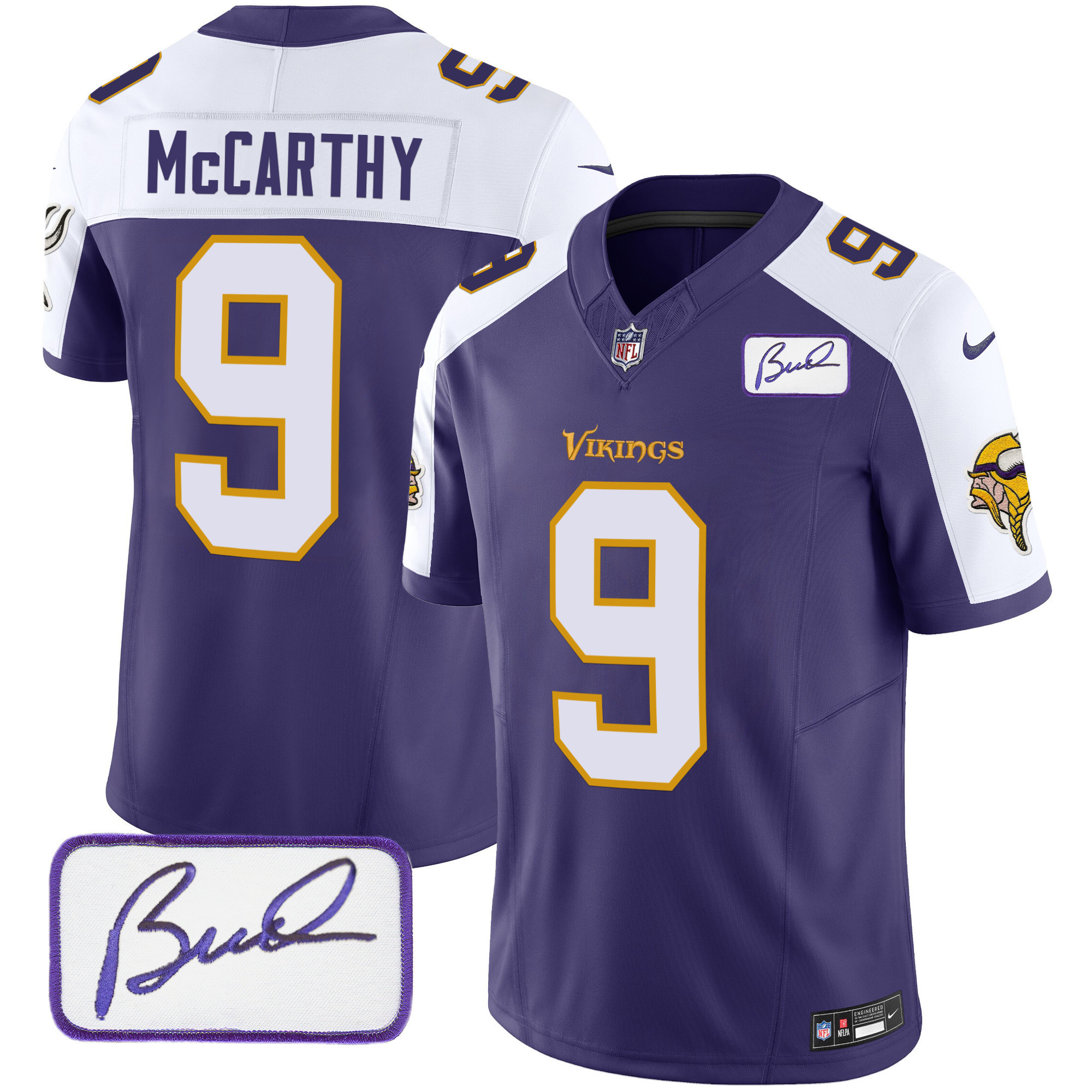 J.J. McCarthy Men's Minnesota Vikings Bud Grant Patch Classic Limited Purple Alternate Jersey - All Stitched
