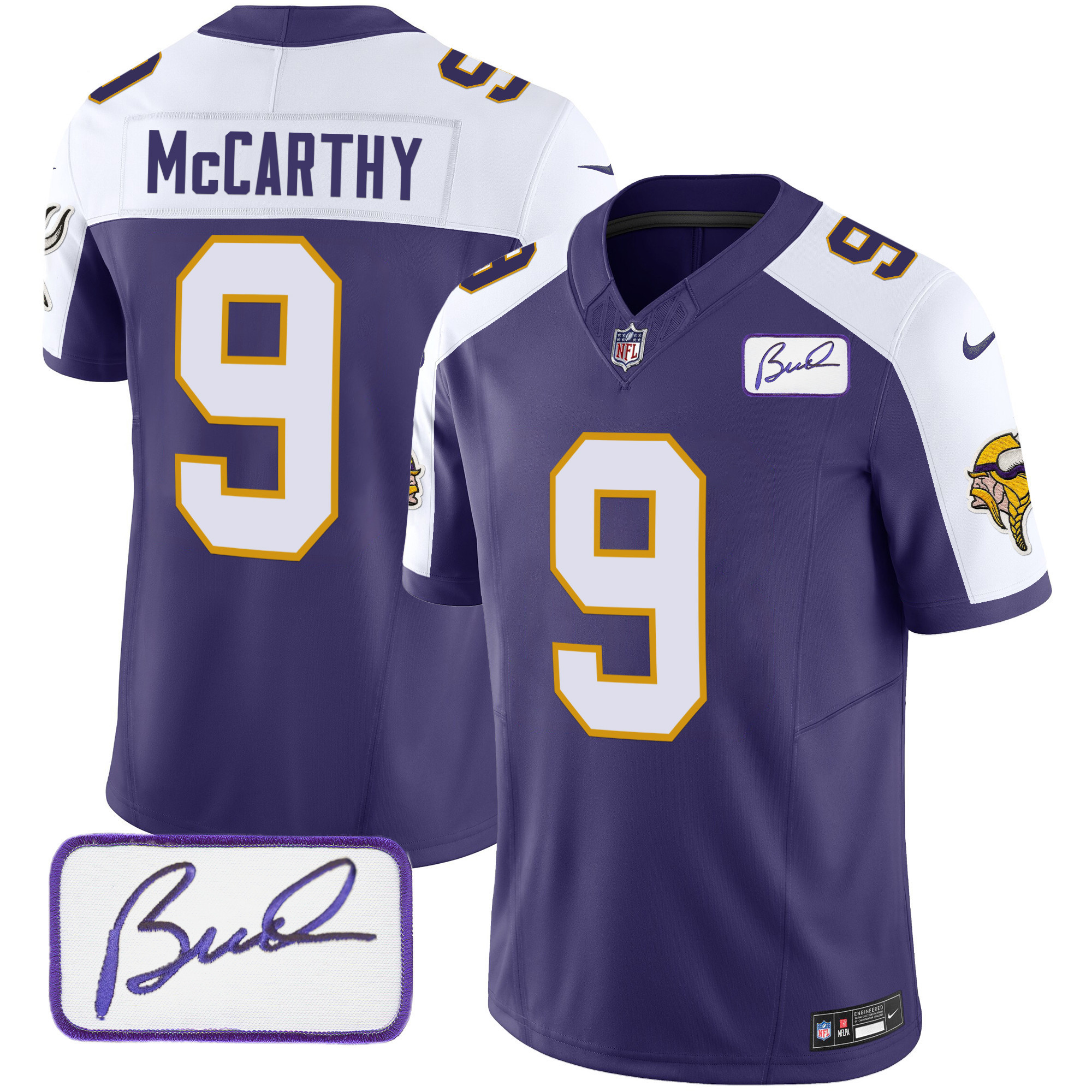 J.J. McCarthy Men's Minnesota Vikings Bud Grant Patch Classic Limited Purple Alternate Jersey - All Stitched