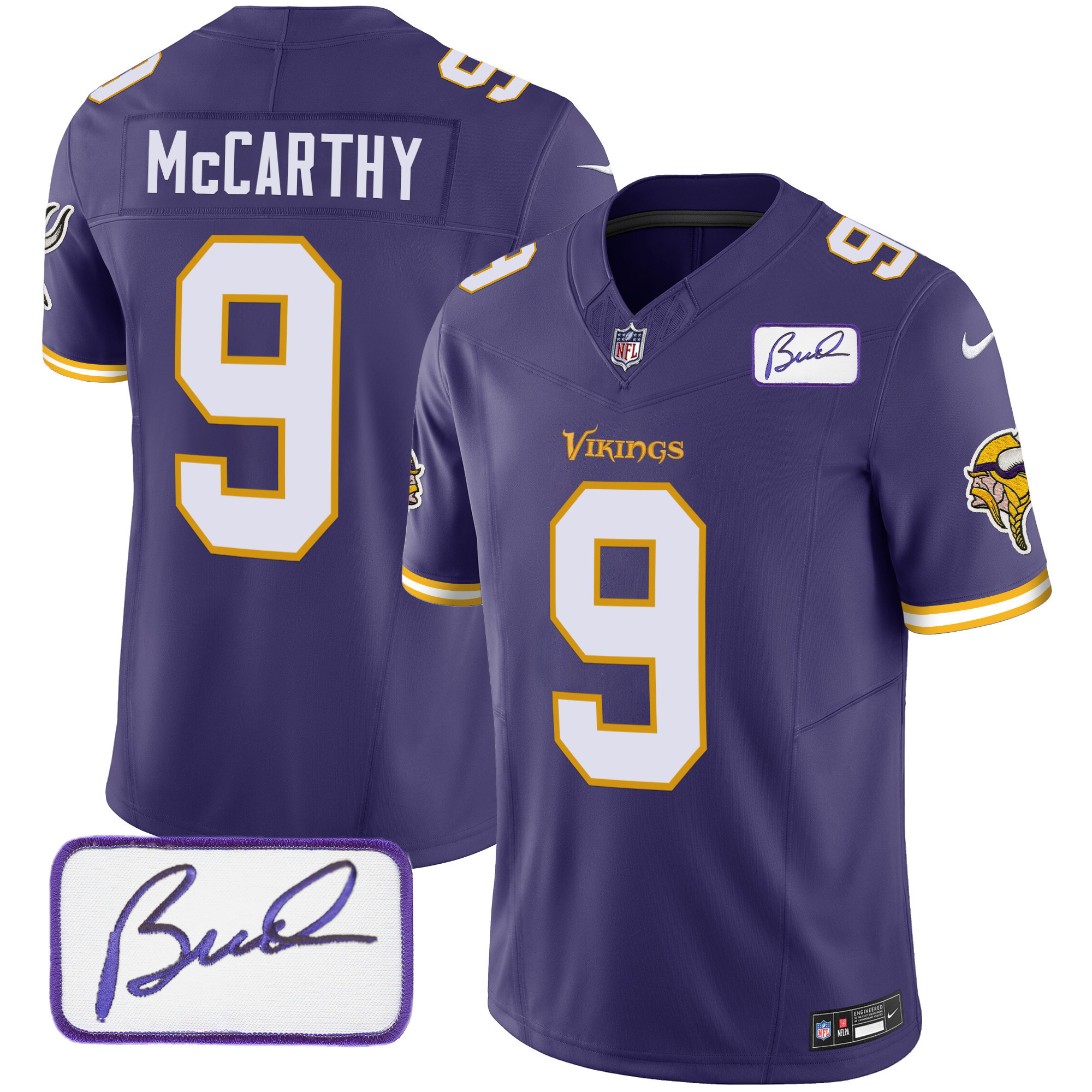 J.J. McCarthy Men's Minnesota Vikings Bud Grant Patch Classic Limited Purple Jersey - All Stitched