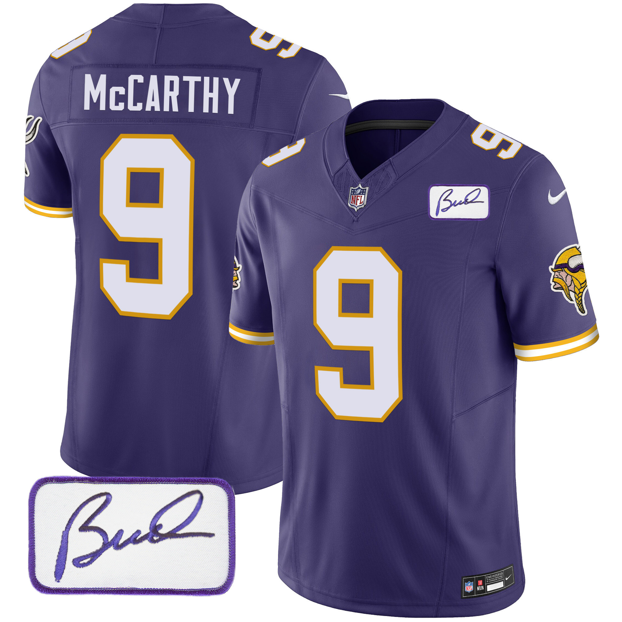 J.J. McCarthy Men's Minnesota Vikings Bud Grant Patch Classic Limited Purple Jersey - All Stitched