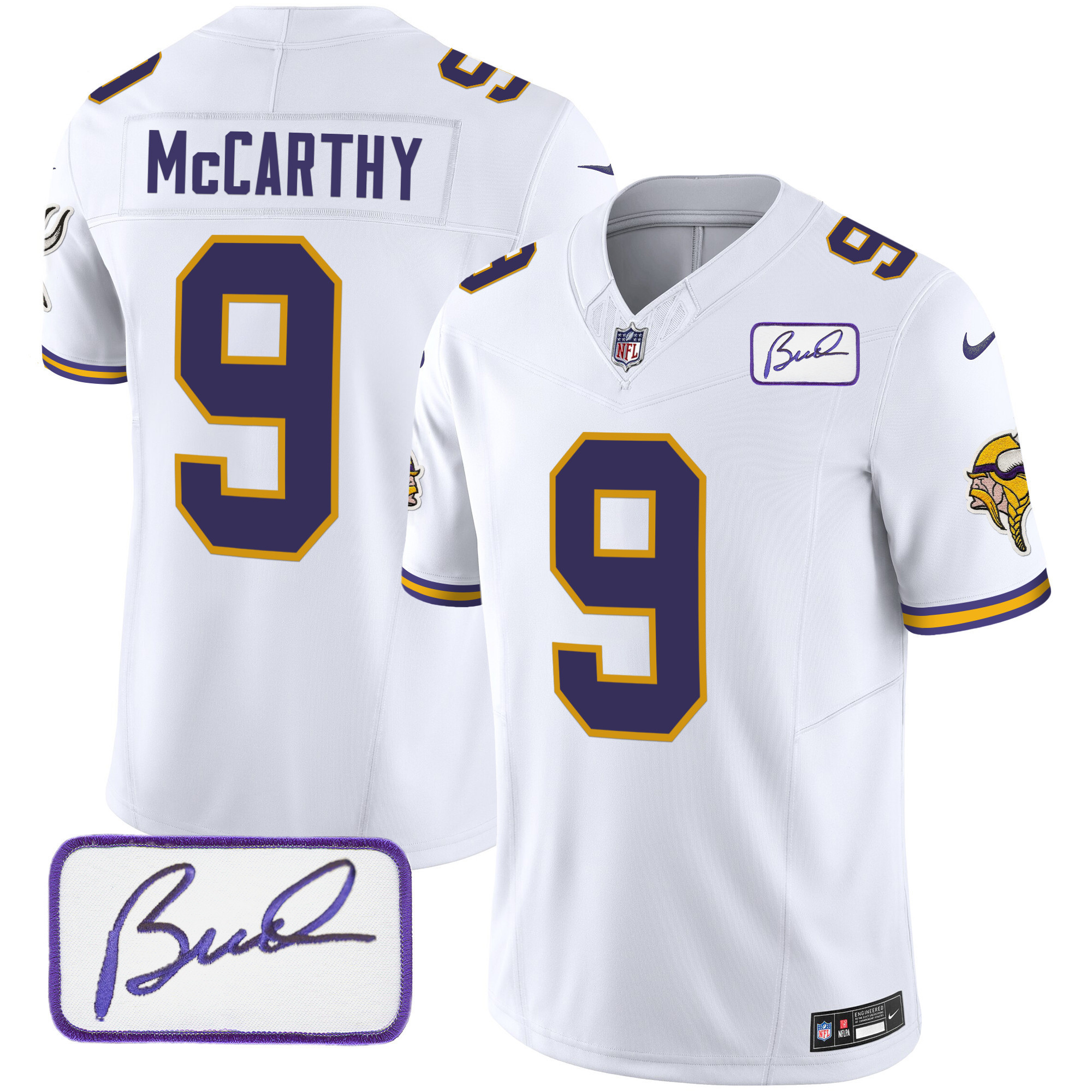 J.J. McCarthy Men's Minnesota Vikings Bud Grant Patch Classic Limited White Jersey - All Stitched