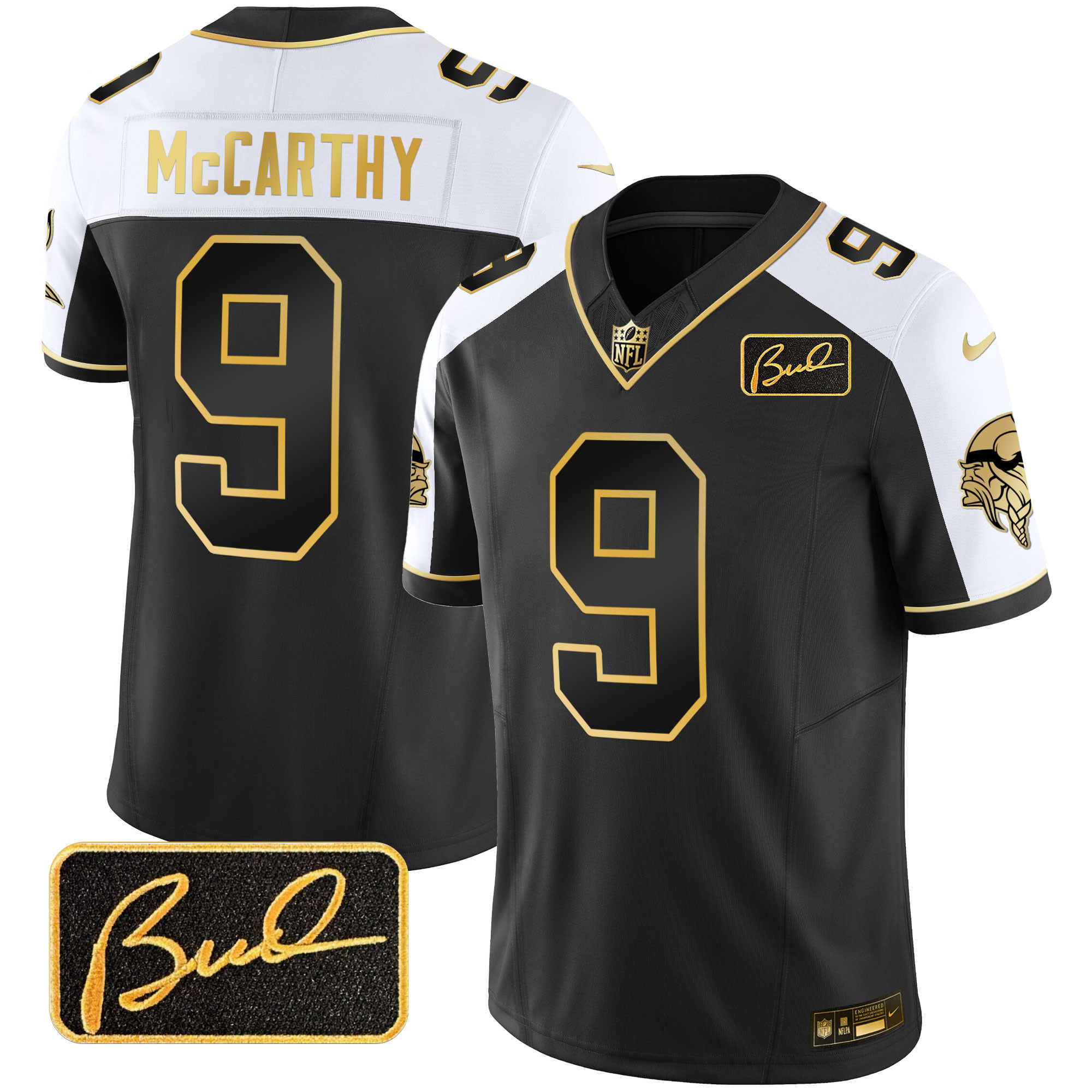 J.J. McCarthy Men's Minnesota Vikings Bud Grant Patch Gold Limited Alternate Jersey - All Stitched