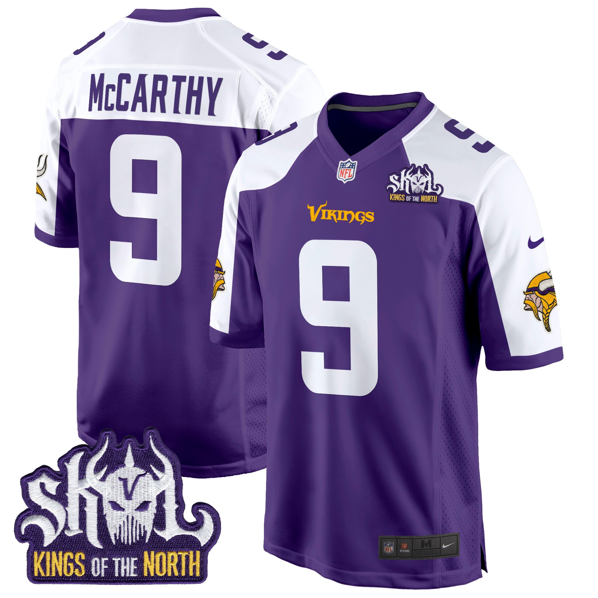 J.J. McCarthy Men's Minnesota Vikings King Of The North Patch Game Purple Alternate Jersey - All Stitched