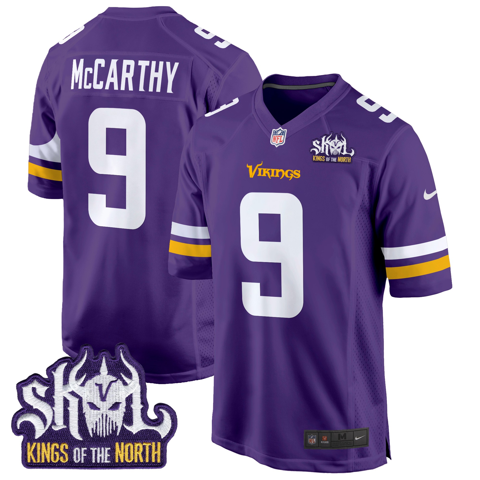 J.J. McCarthy Men's Minnesota Vikings King Of The North Patch Game Purple Jersey - All Stitched