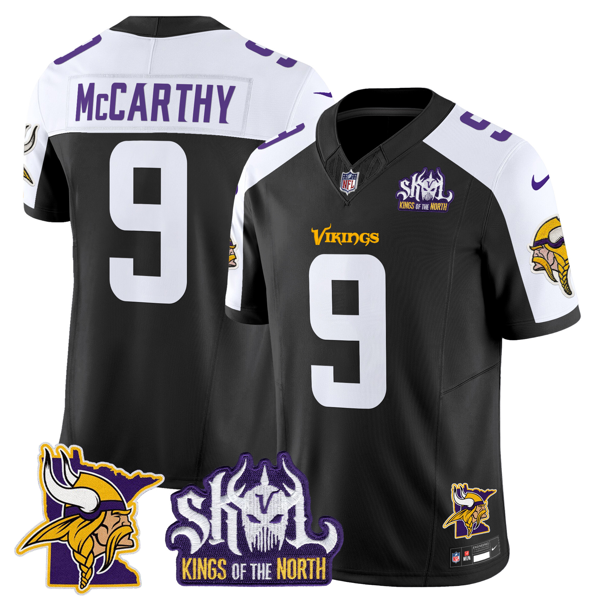 J.J. McCarthy Men's Minnesota Vikings Kings Of The North Patch Vapor Limited Black Alternate Jersey - All Stitched