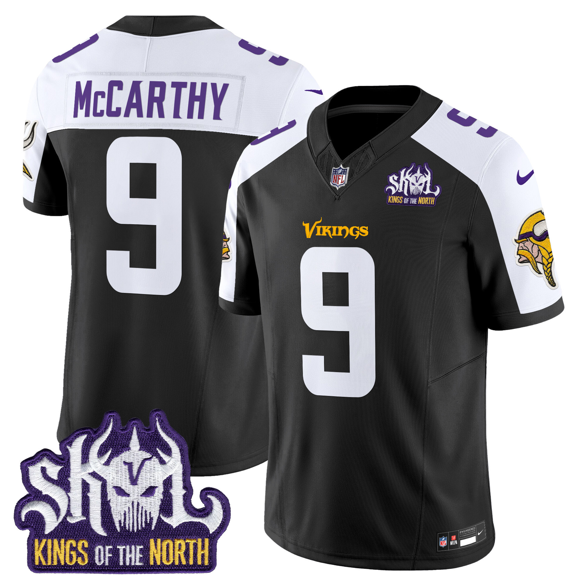 J.J. McCarthy Men's Minnesota Vikings Kings Of The North Patch Vapor Limited Black Alternate Jersey - All Stitched