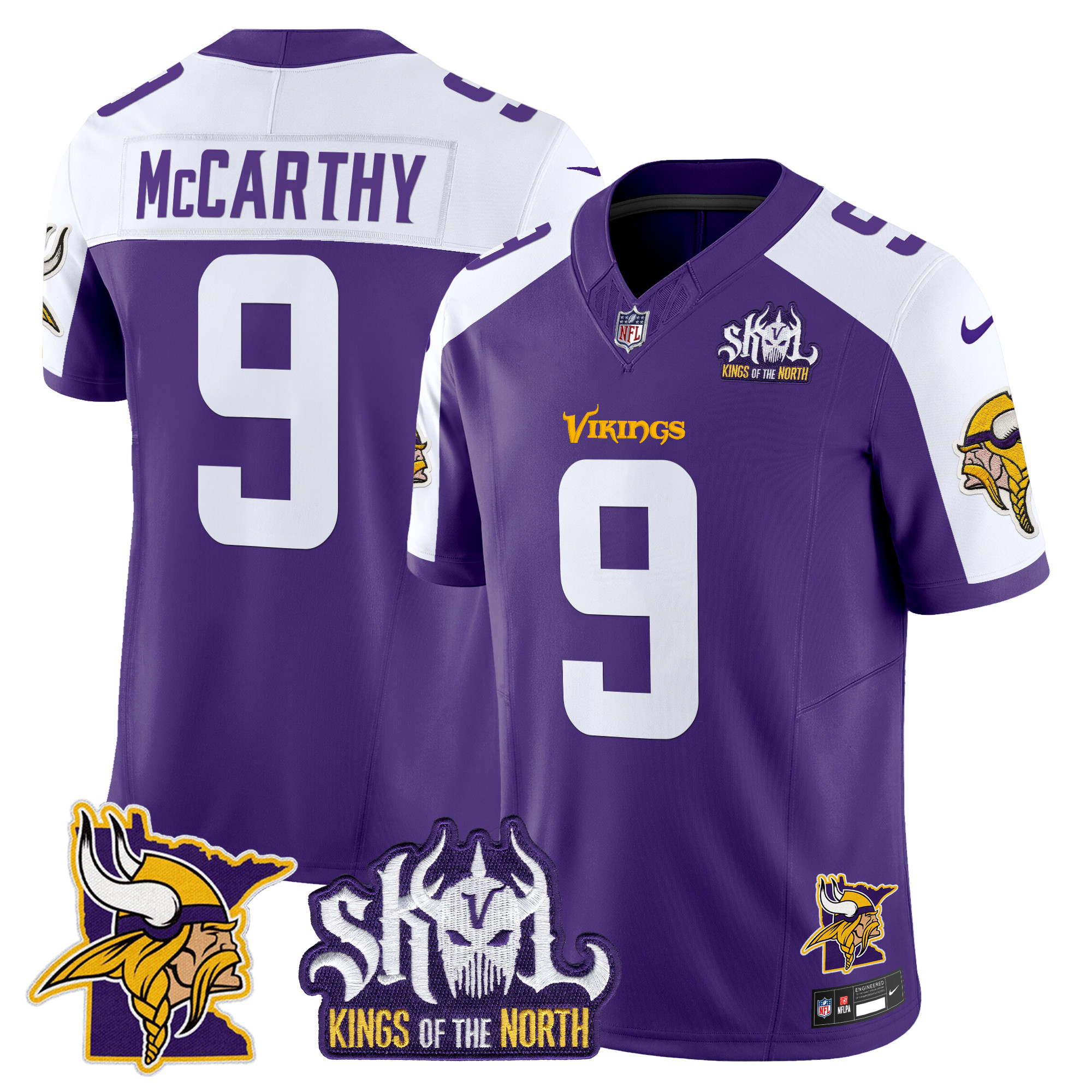 J.J. McCarthy Men's Minnesota Vikings Kings Of The North Patch Vapor Limited Purple Alternate Jersey - All Stitched
