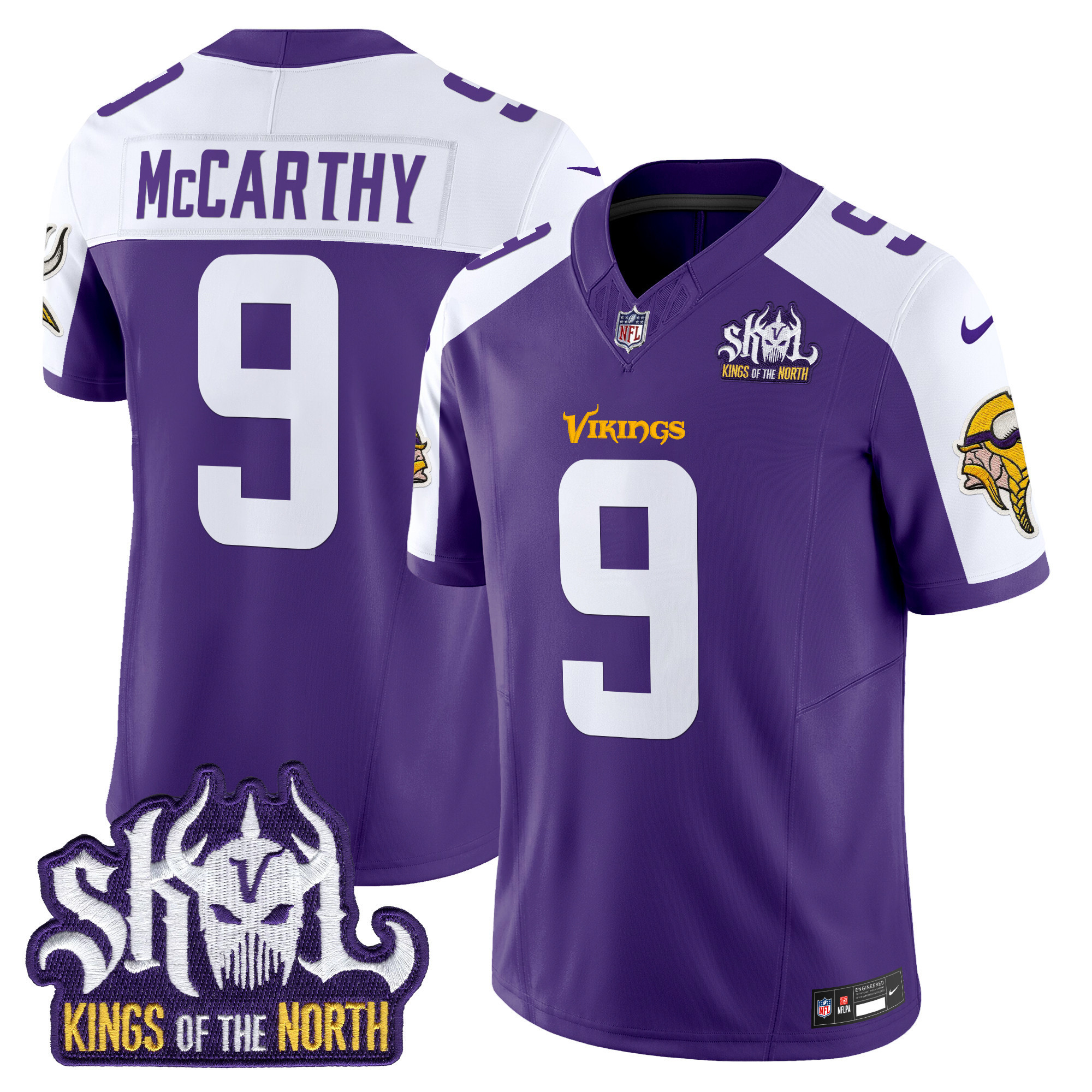 J.J. McCarthy Men's Minnesota Vikings Kings Of The North Patch Vapor Limited Purple Alternate Jersey - All Stitched