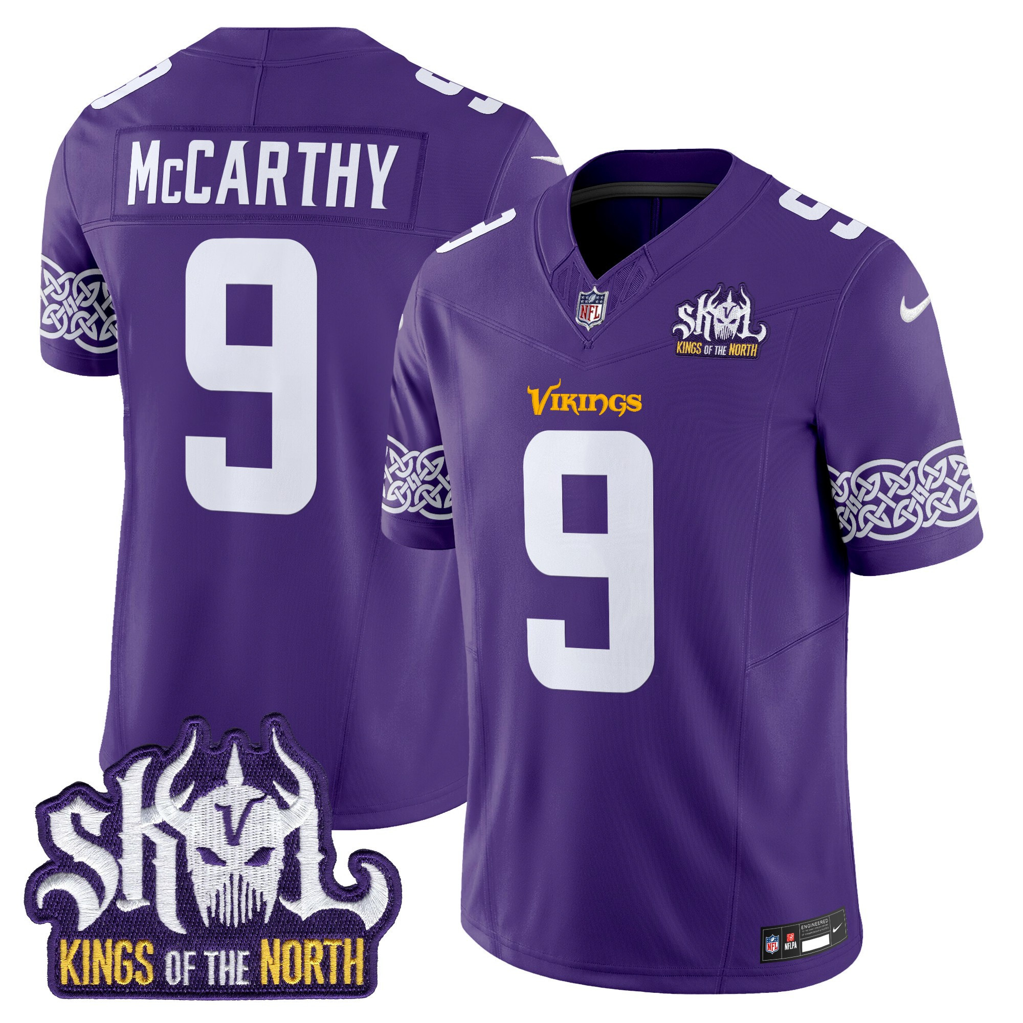 J.J. McCarthy Men's Minnesota Vikings Kings Of The North Patch Vapor Limited Purple Jersey - All Stitched