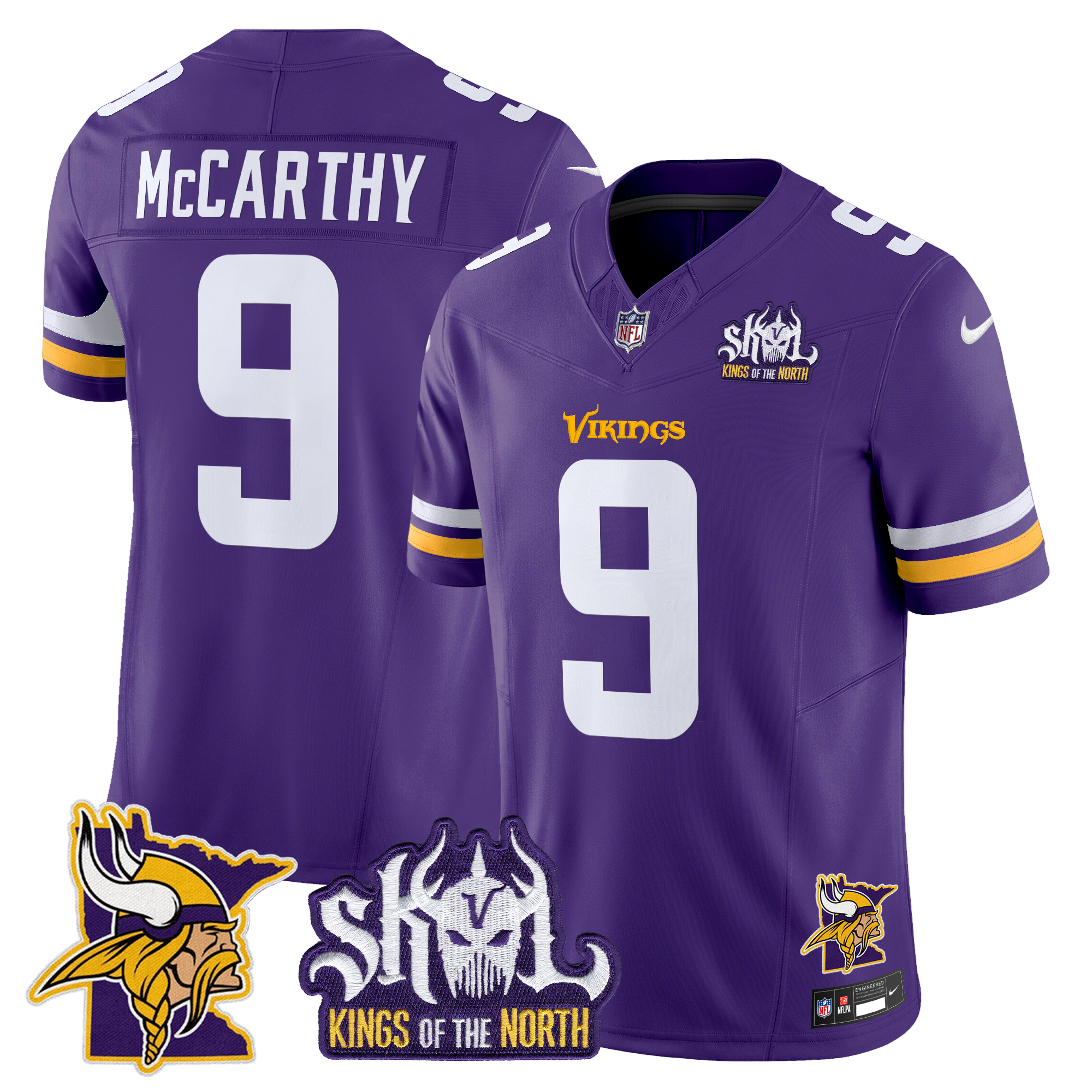 J.J. McCarthy Men's Minnesota Vikings Kings Of The North Patch Vapor Limited Purple Jersey - All Stitched
