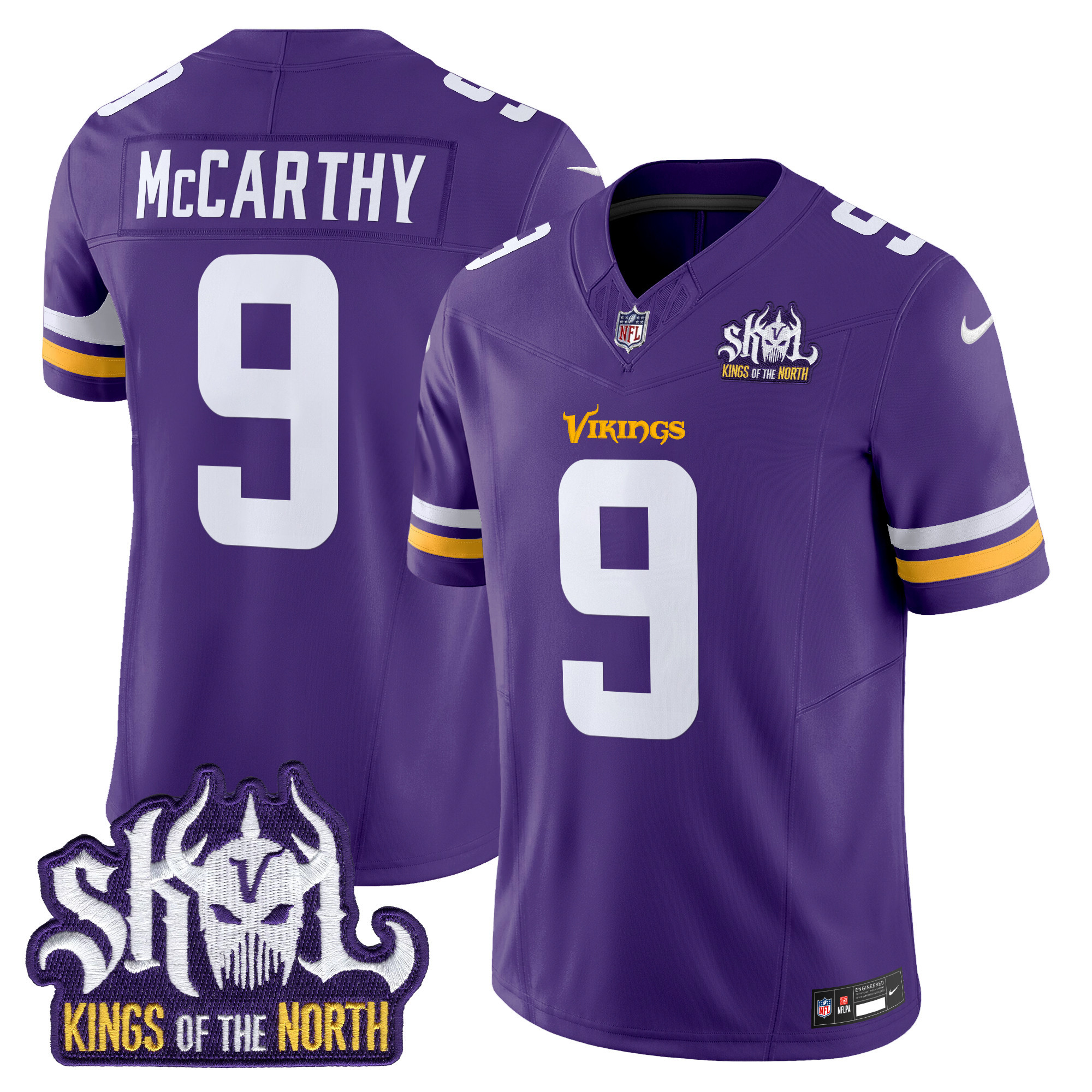 J.J. McCarthy Men's Minnesota Vikings Kings Of The North Patch Vapor Limited Purple Jersey - All Stitched