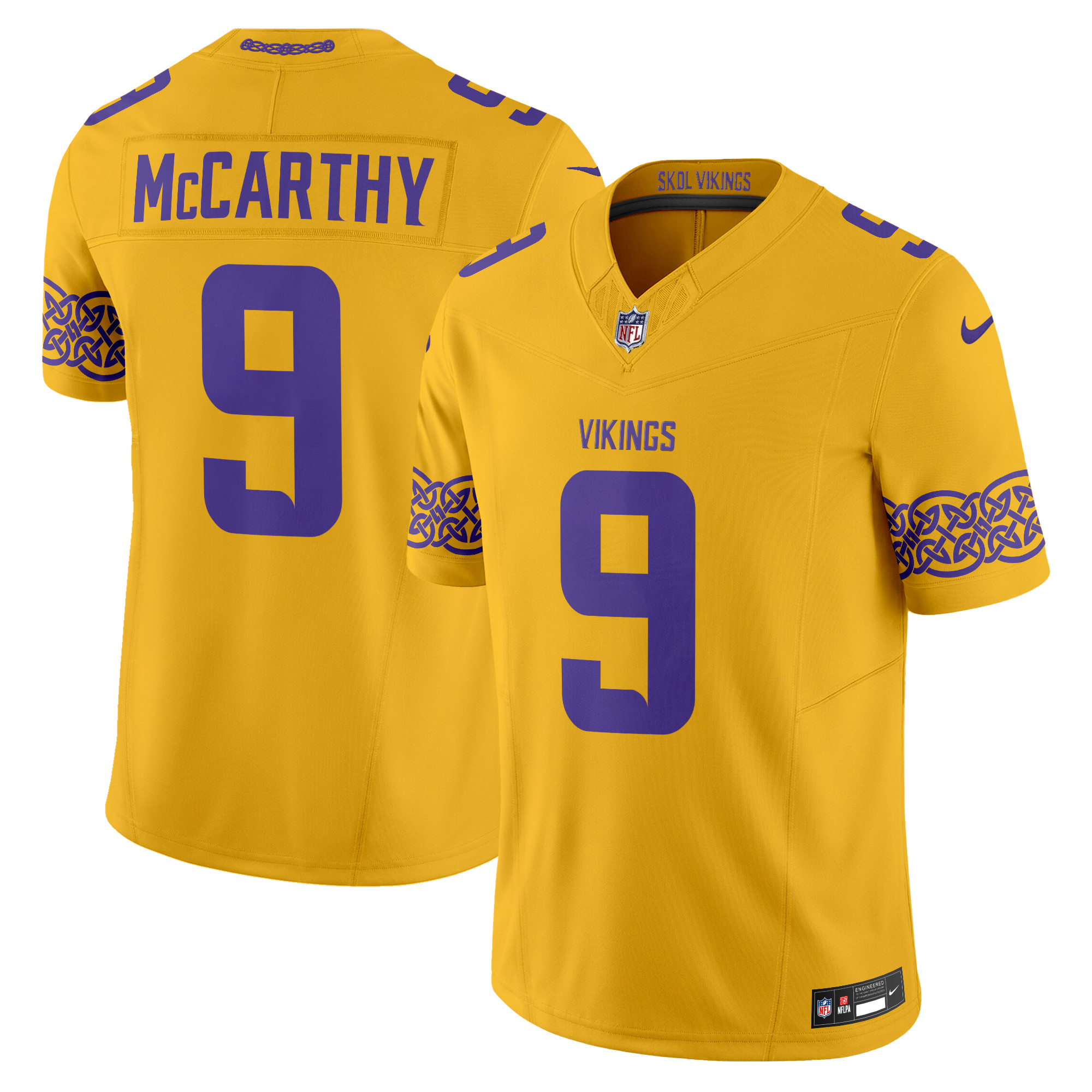 J.J. McCarthy Men's Minnesota Vikings Nordic Pattern Vapor Limited Gold Jersey - All Stitched
