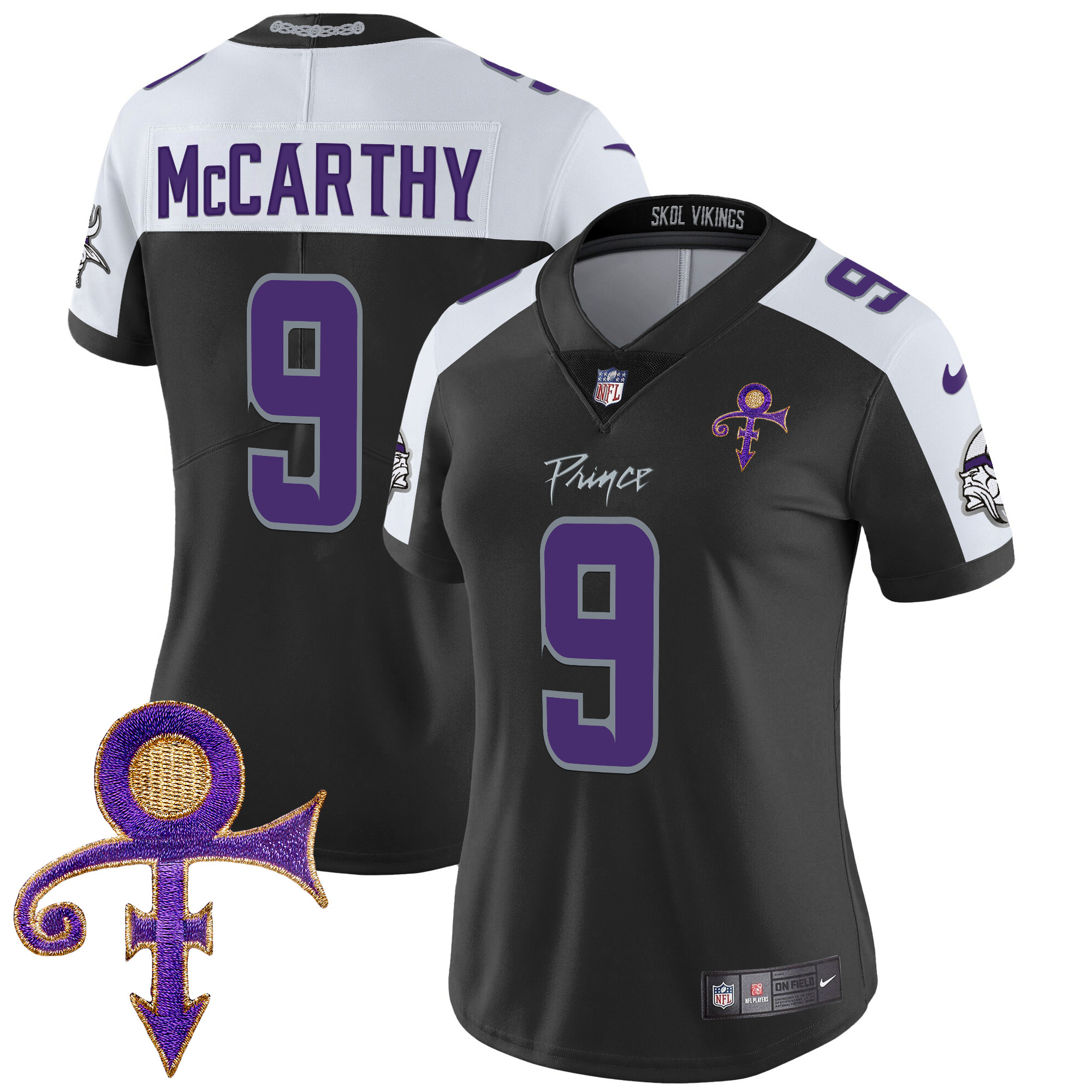 J.J. McCarthy Women's Minnesota Vikings 2024 Prince Vapor Limited Black Alternate Jersey - All Stitched