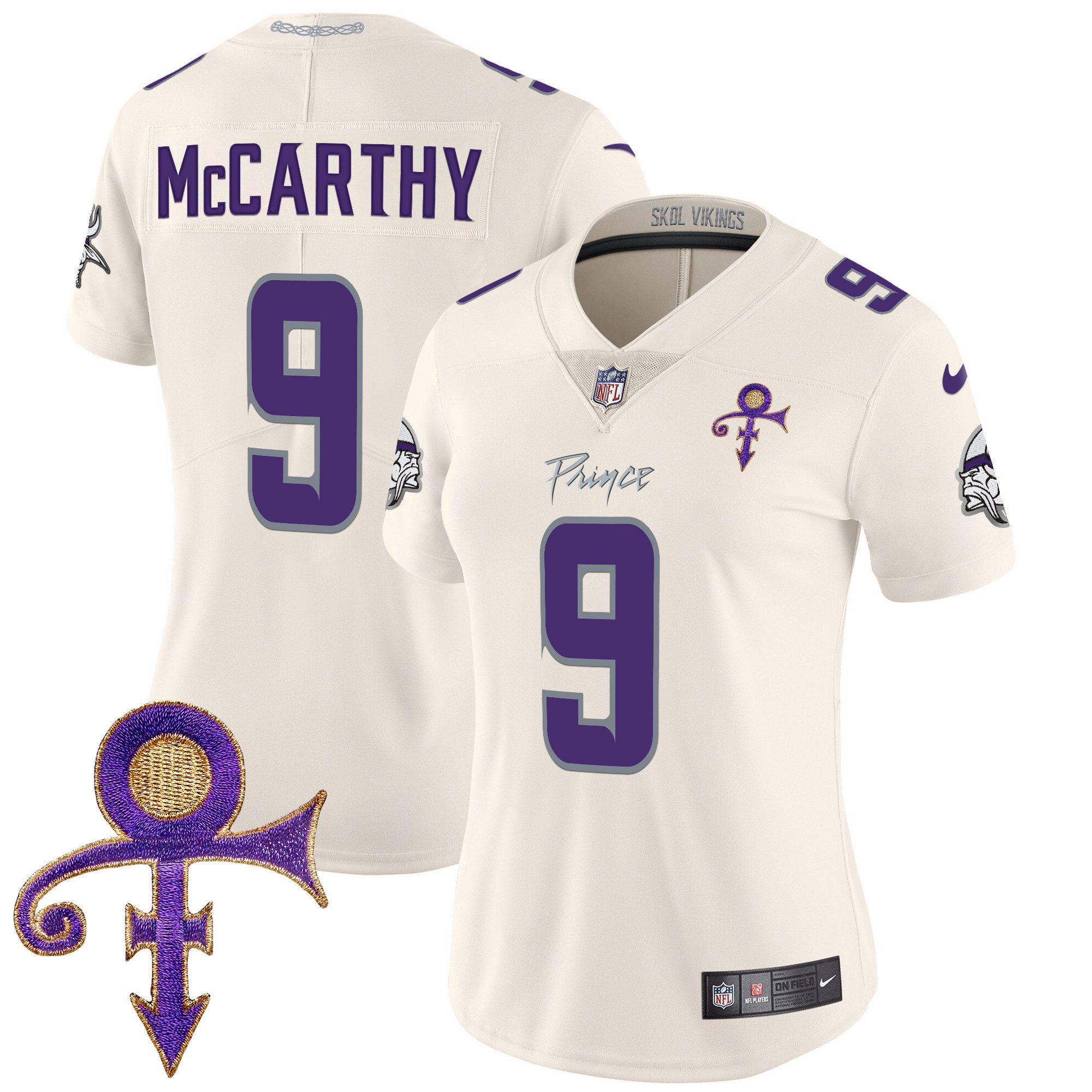 J.J. McCarthy Women's Minnesota Vikings 2024 Prince Vapor Limited Cream Jersey - All Stitched