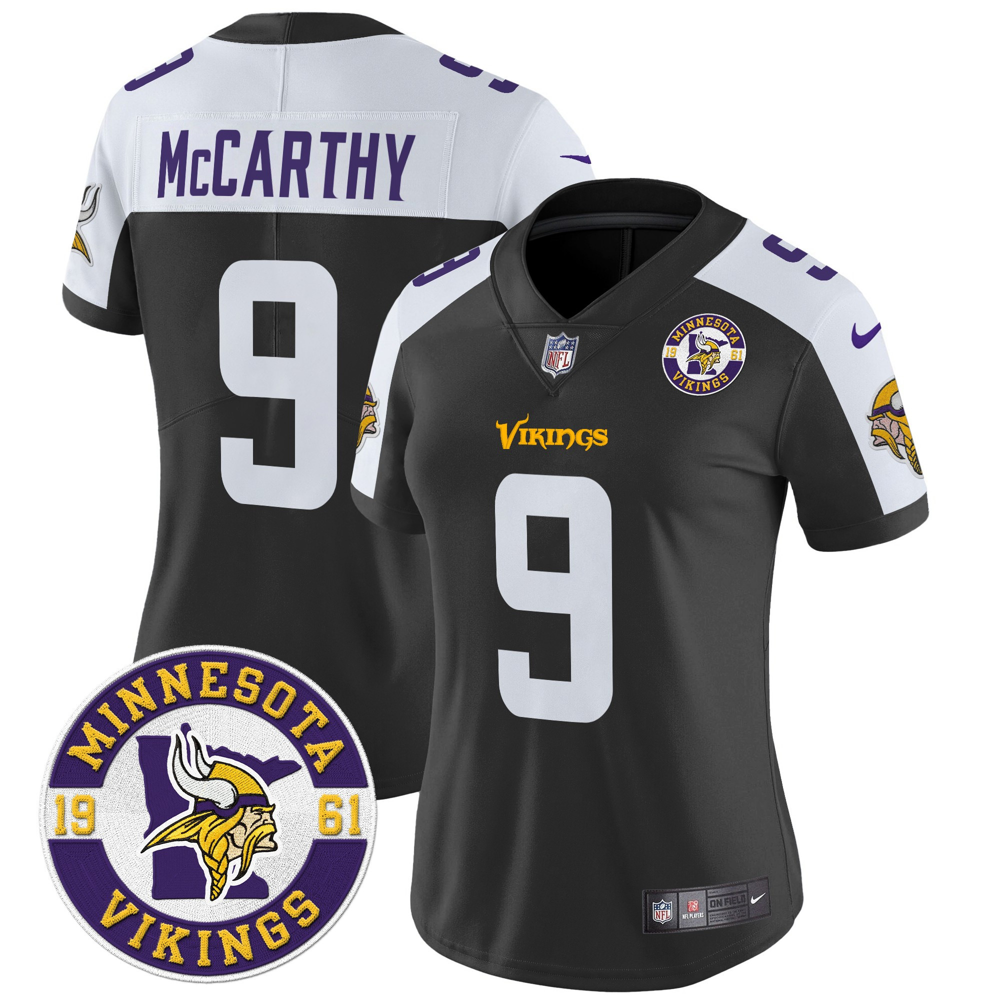 J.J. McCarthy Women's Minnesota Vikings 2024 Vapor Limited Black Alternate Jersey - All Stitched