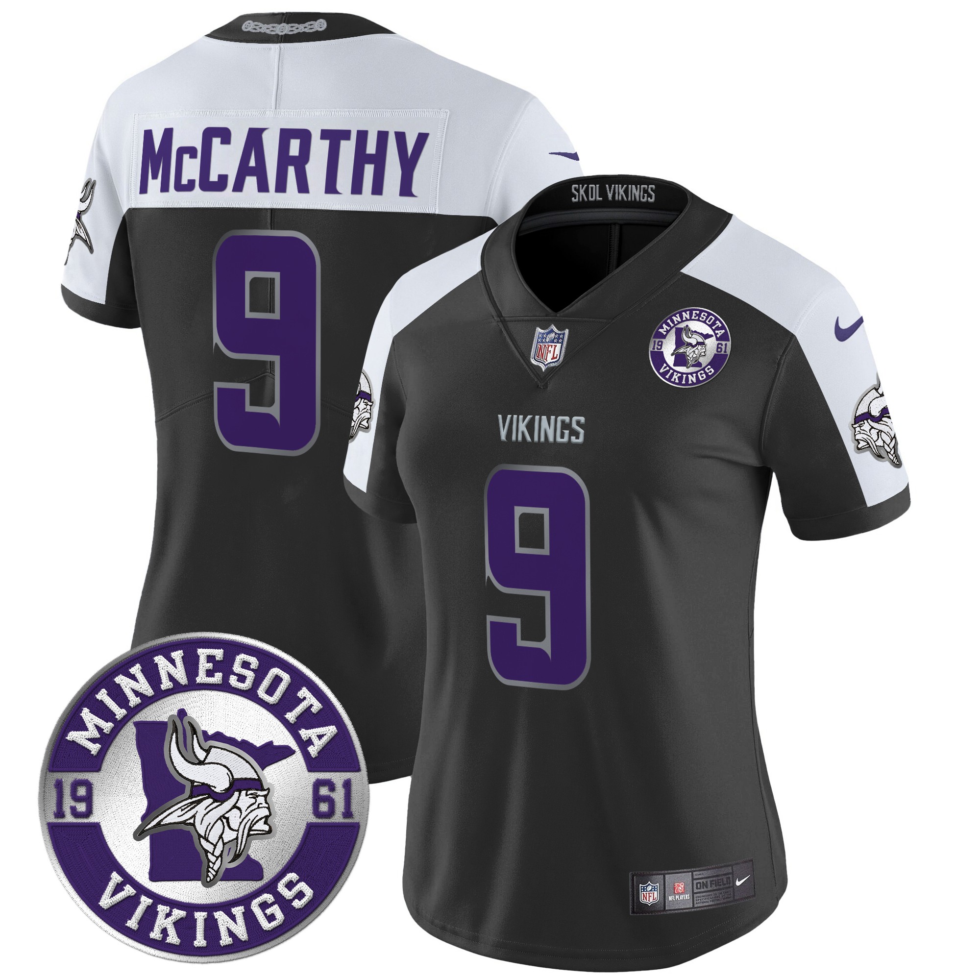 J.J. McCarthy Women's Minnesota Vikings 2024 Vapor Limited Black Alternate Jersey - All Stitched