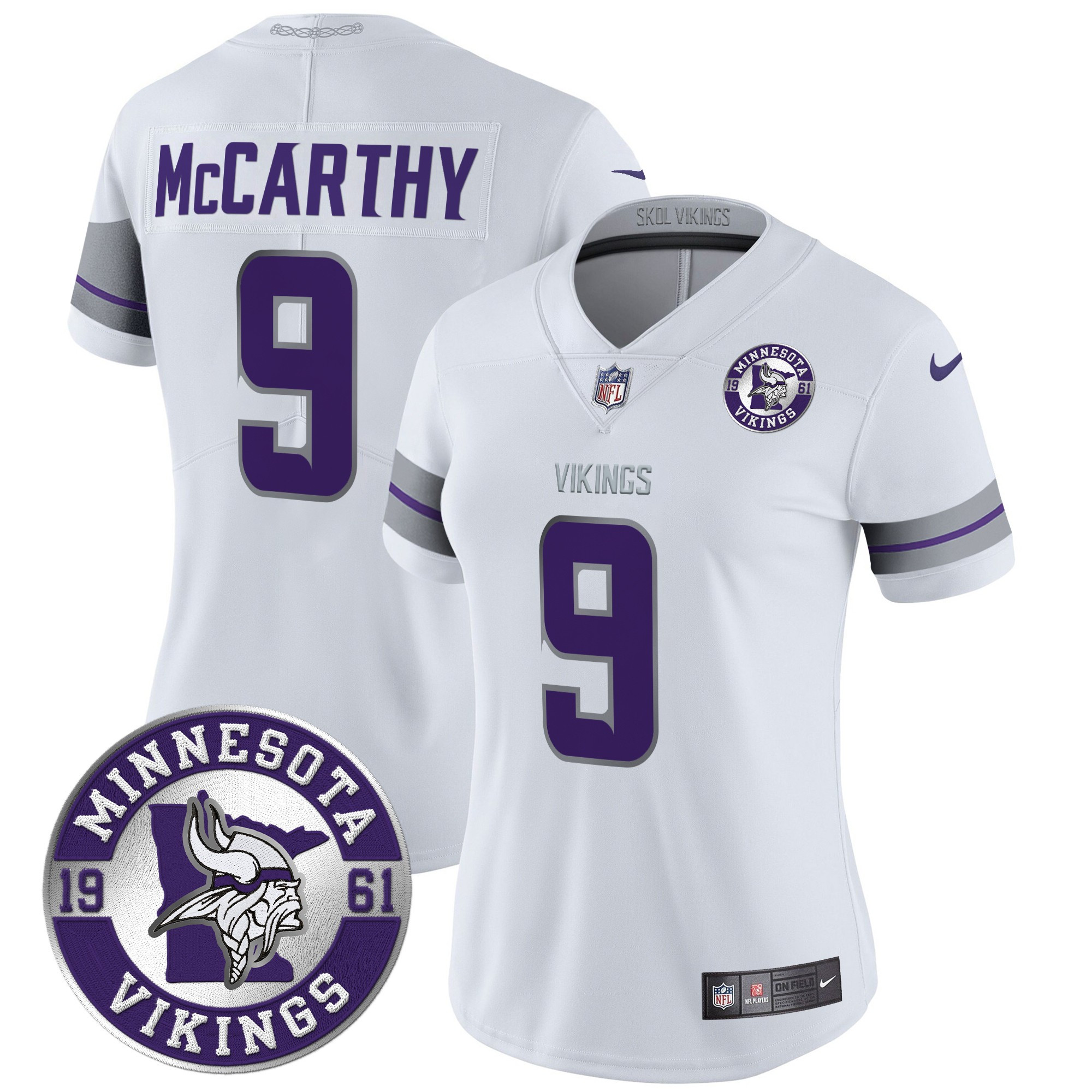 J.J. McCarthy Women's Minnesota Vikings 2024 Vapor Limited White Jersey - All Stitched