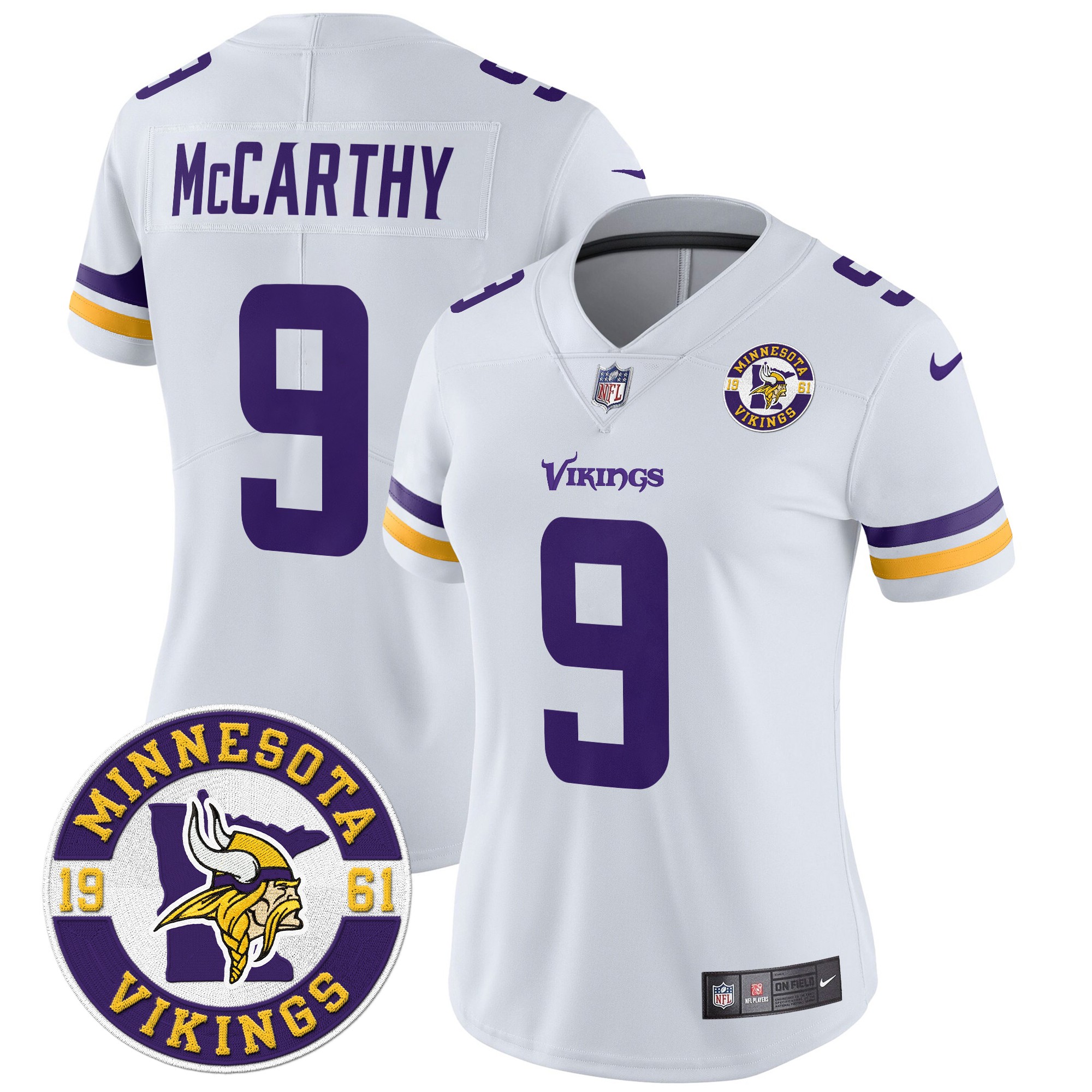 J.J. McCarthy Women's Minnesota Vikings 2024 Vapor Limited White Jersey - All Stitched