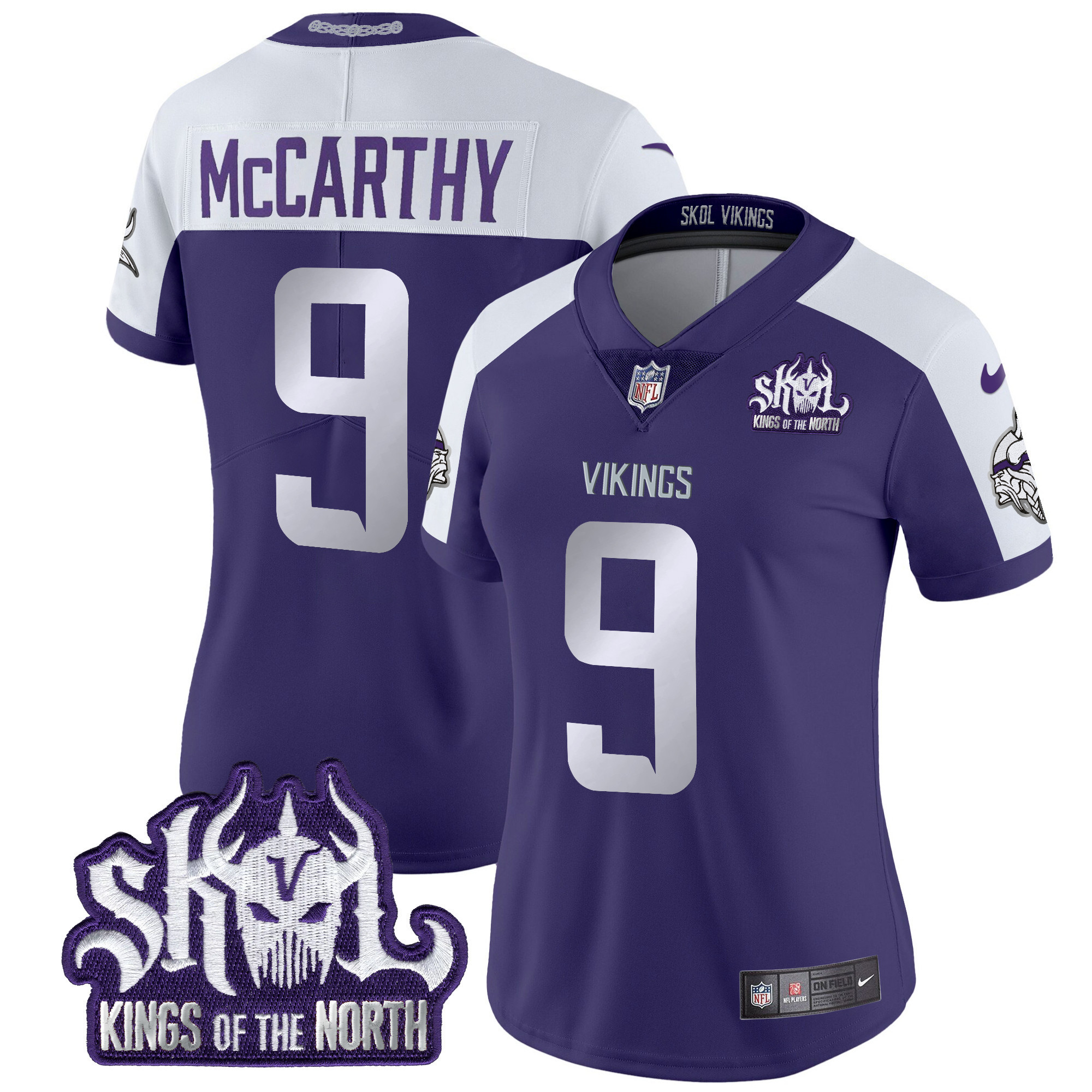 J.J. McCarthy Women's Minnesota Vikings 2024 Winter Warrior Skol Patch Vapor Limited Purple Alternate Jersey - All Stitched