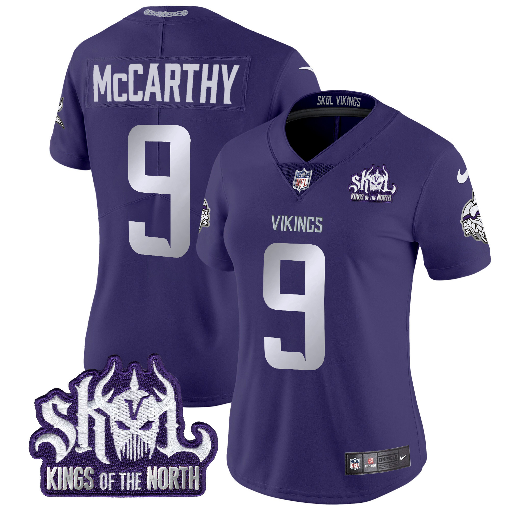 J.J. McCarthy Women's Minnesota Vikings 2024 Winter Warrior Skol Patch Vapor Limited Purple Jersey - All Stitched