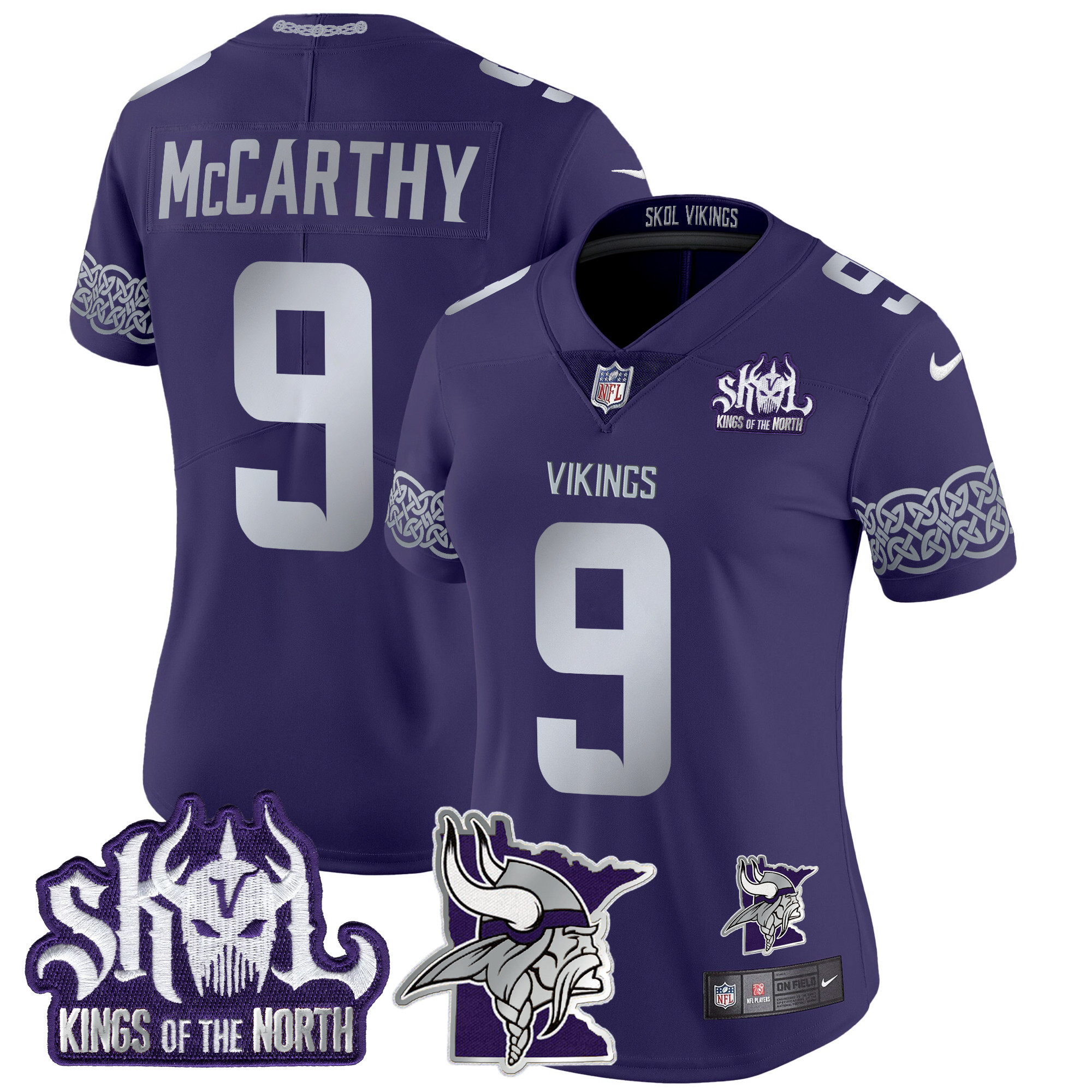 J.J. McCarthy Women's Minnesota Vikings 2024 Winter Warrior Skol Patch Vapor Limited Purple Jersey - All Stitched