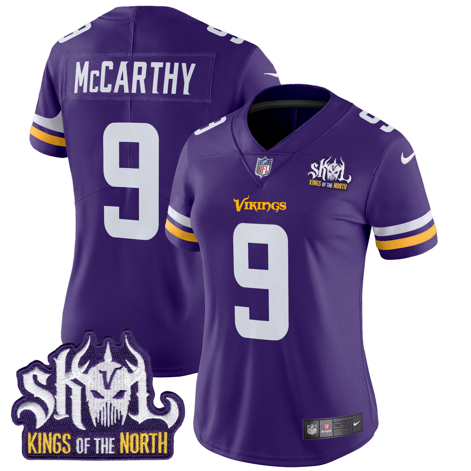 J.J. McCarthy Women's Minnesota Vikings Kings Of The North Patch Vapor Limited Purple Jersey - All Stitched