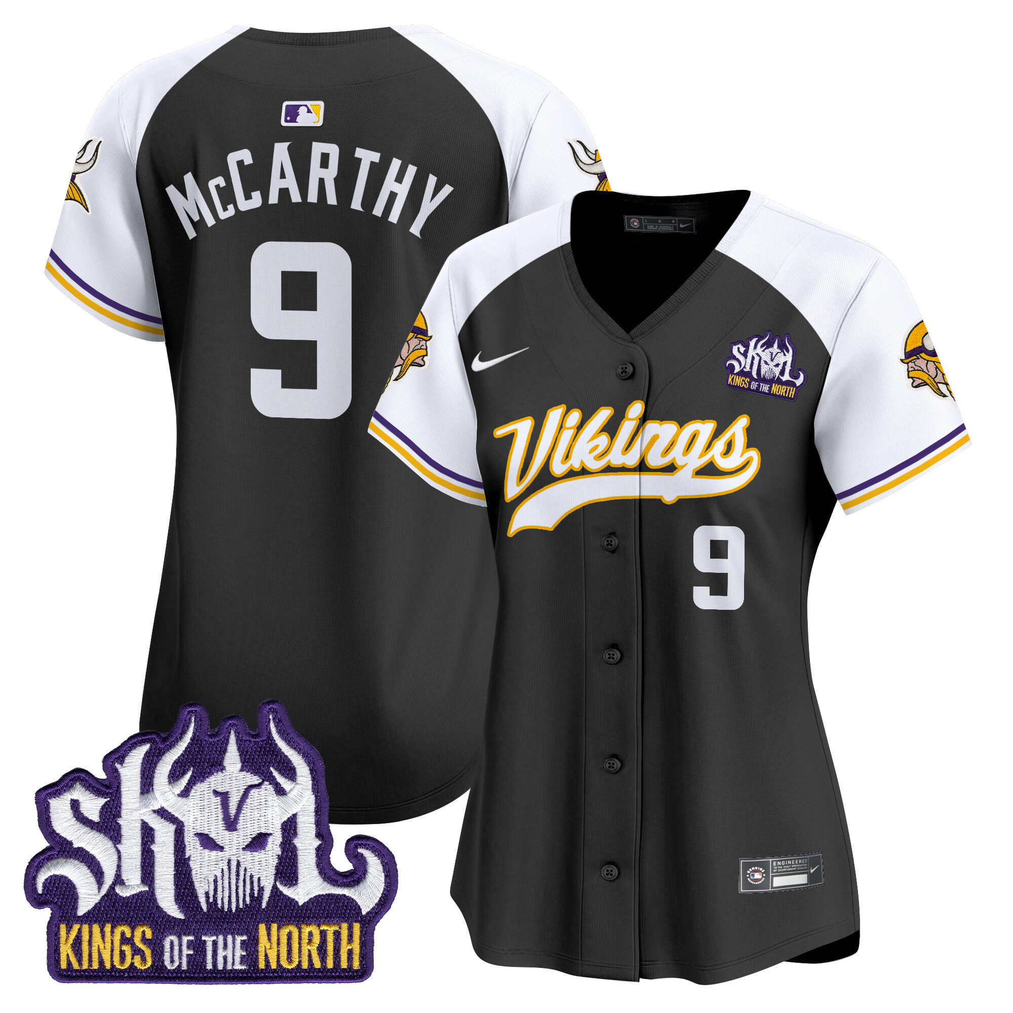 J.J. McCarthy Women's Minnesota Vikings Kings Of The North Patch Vapor Premier Limited Black Alternate Jersey - All Stitched