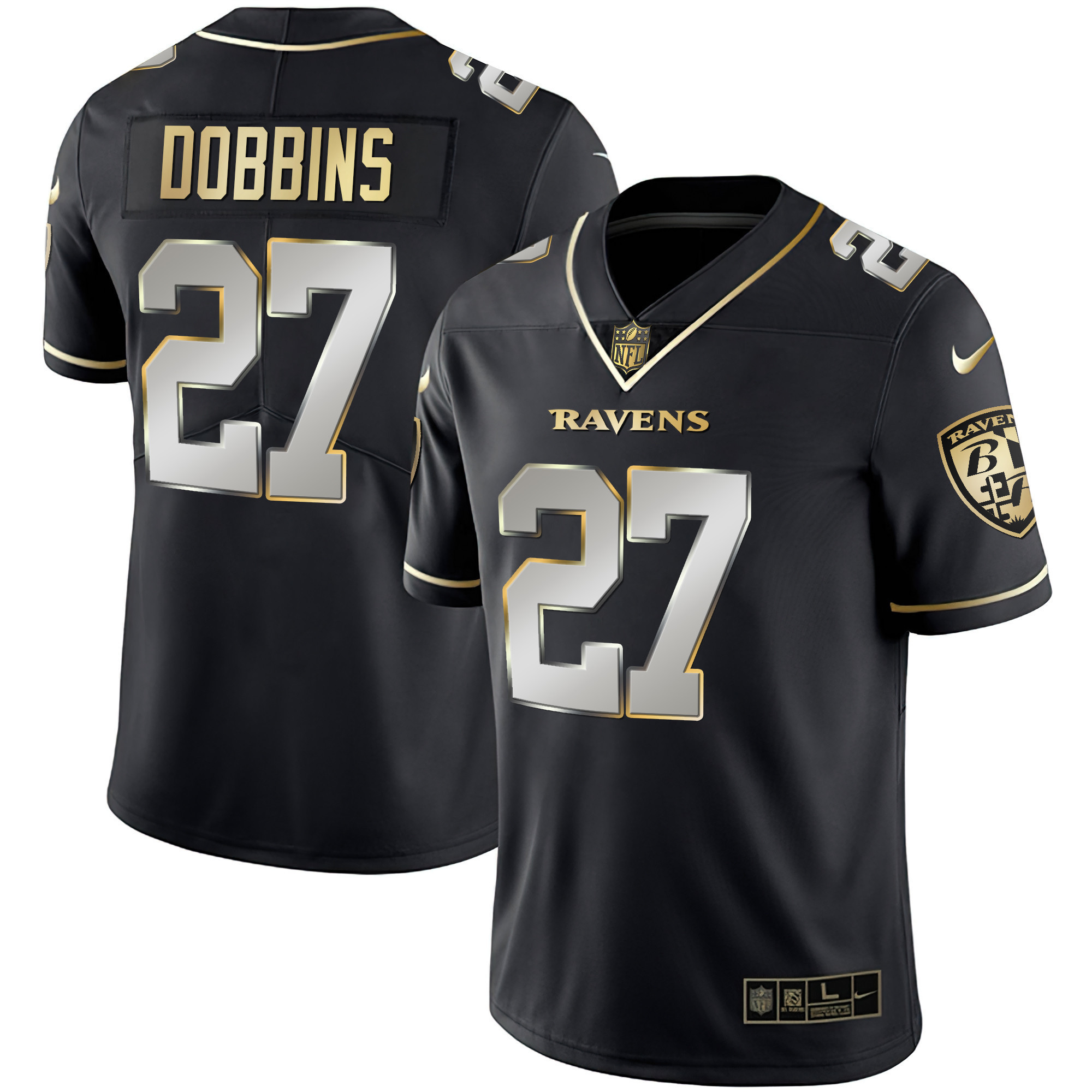 J.K. Dobbins Men's Baltimore Ravens Gold Vapor Black Limited Jersey - All Stitched