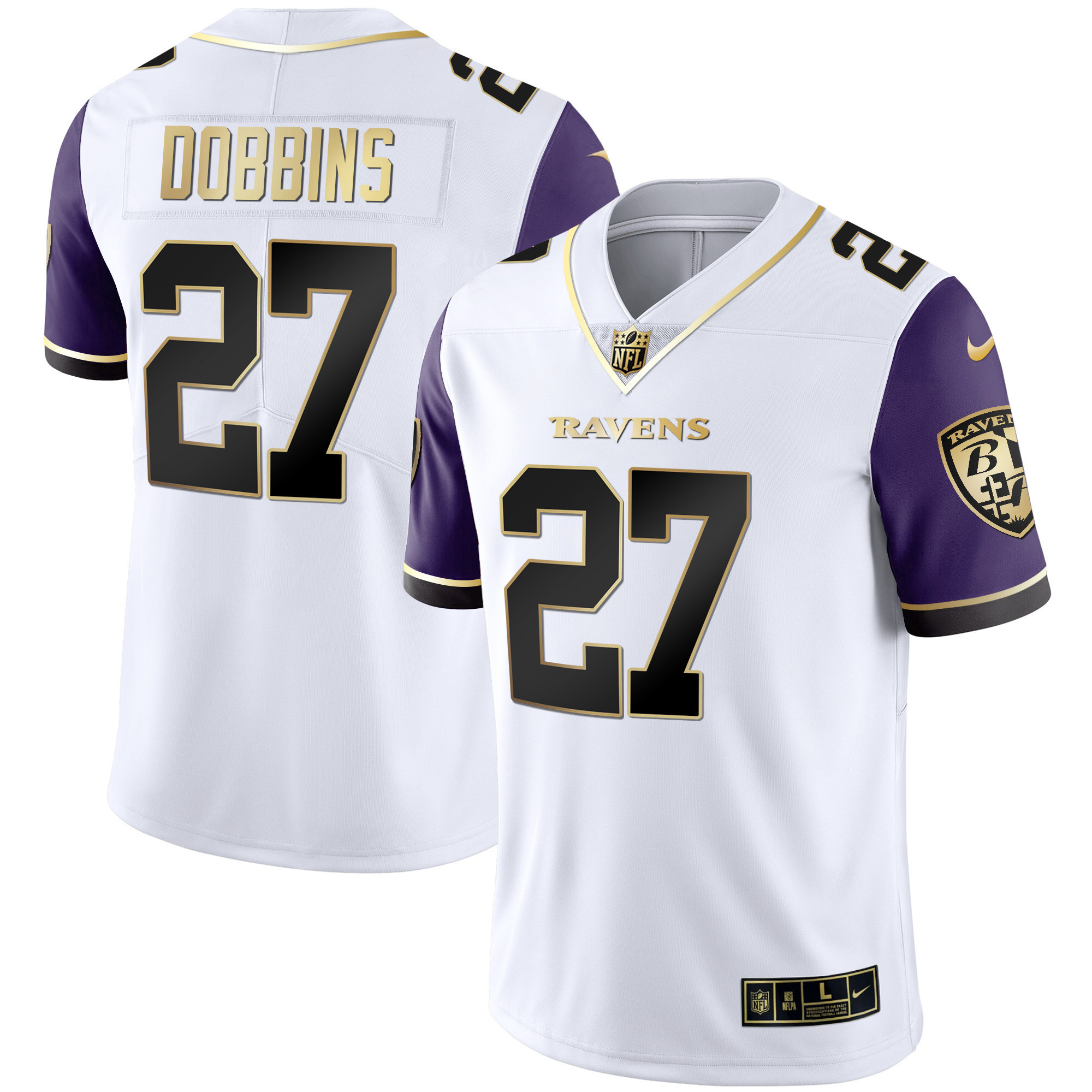 J.K. Dobbins Men's Baltimore Ravens Gold Vapor Color Sleeve Jersey - All Stitched