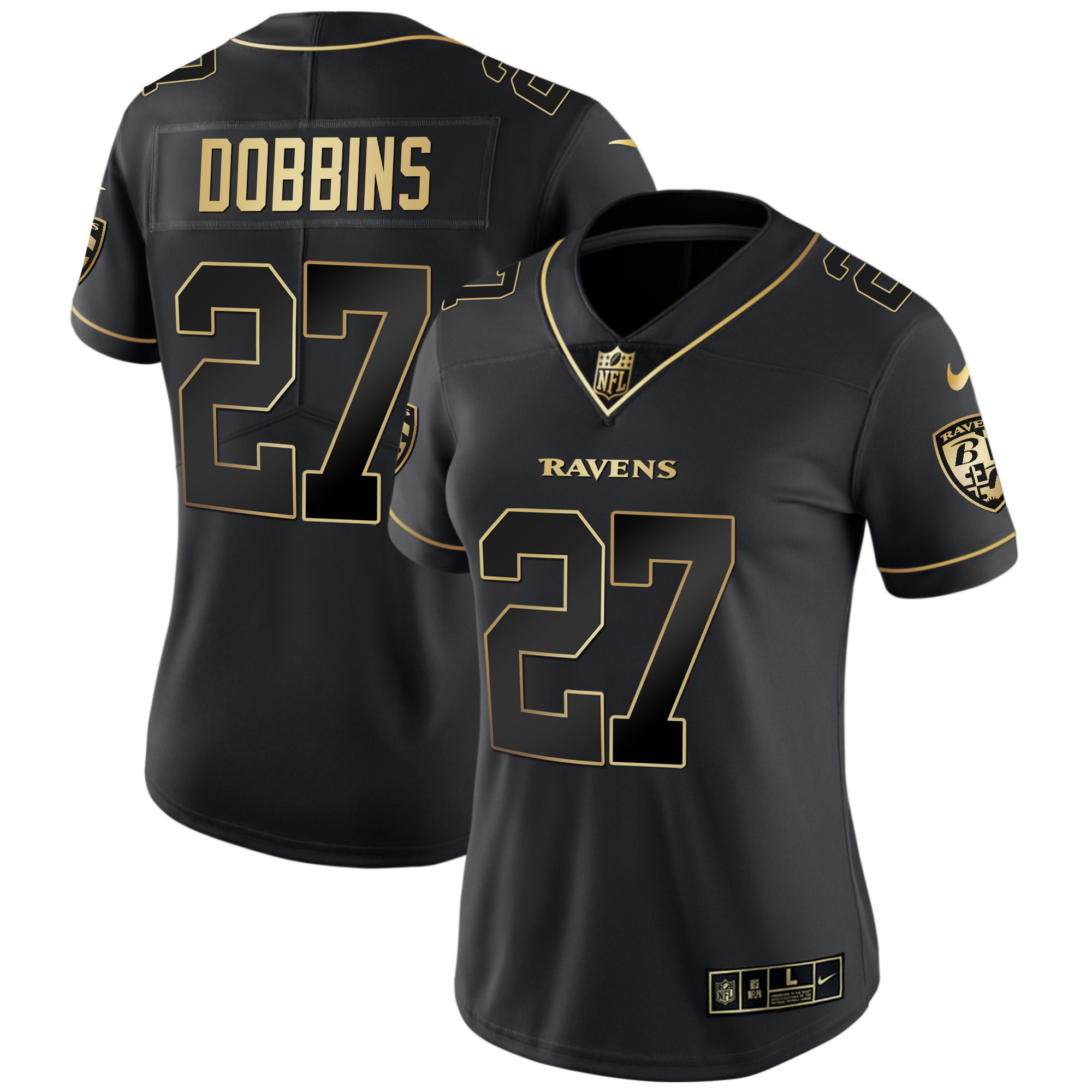 J.K. Dobbins Women's Baltimore Ravens Gold Vapor Black Gold Jersey - All Stitched