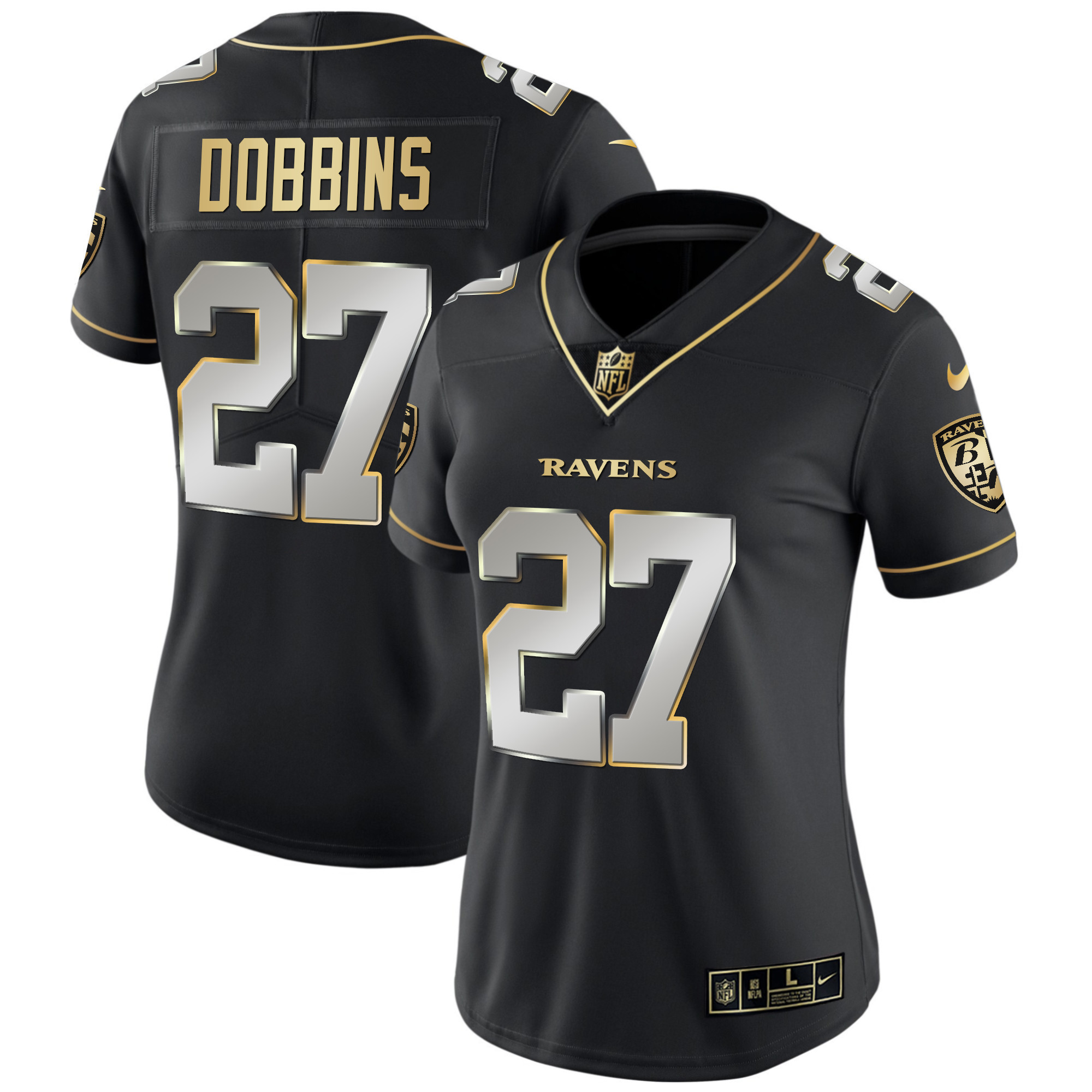 J.K. Dobbins Women's Baltimore Ravens Gold Vapor Black Limited Jersey - All Stitched