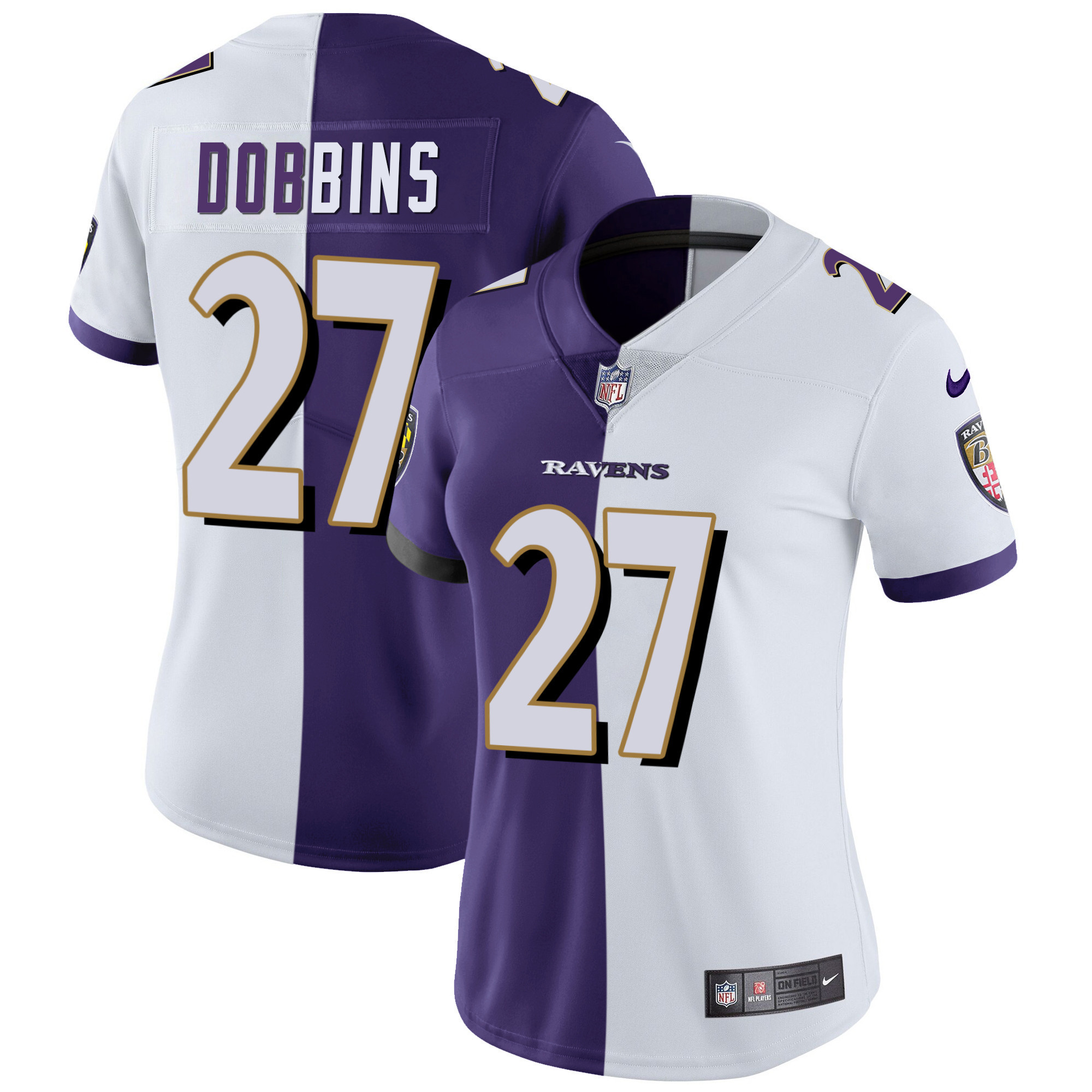 J.K. Dobbins Women's Baltimore Ravens Gold Vapor Split Jersey - All Stitched