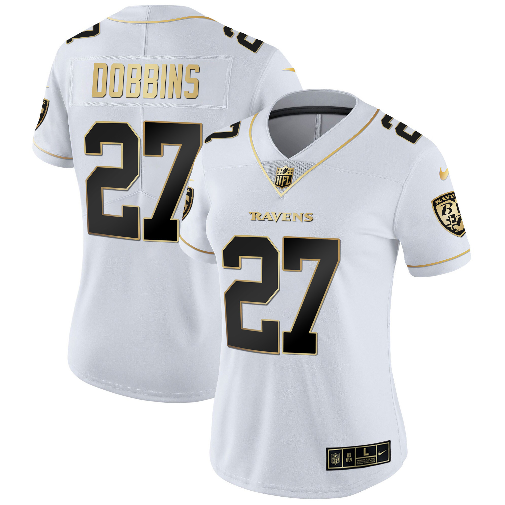 J.K. Dobbins Women's Baltimore Ravens Gold Vapor White Gold Jersey - All Stitched