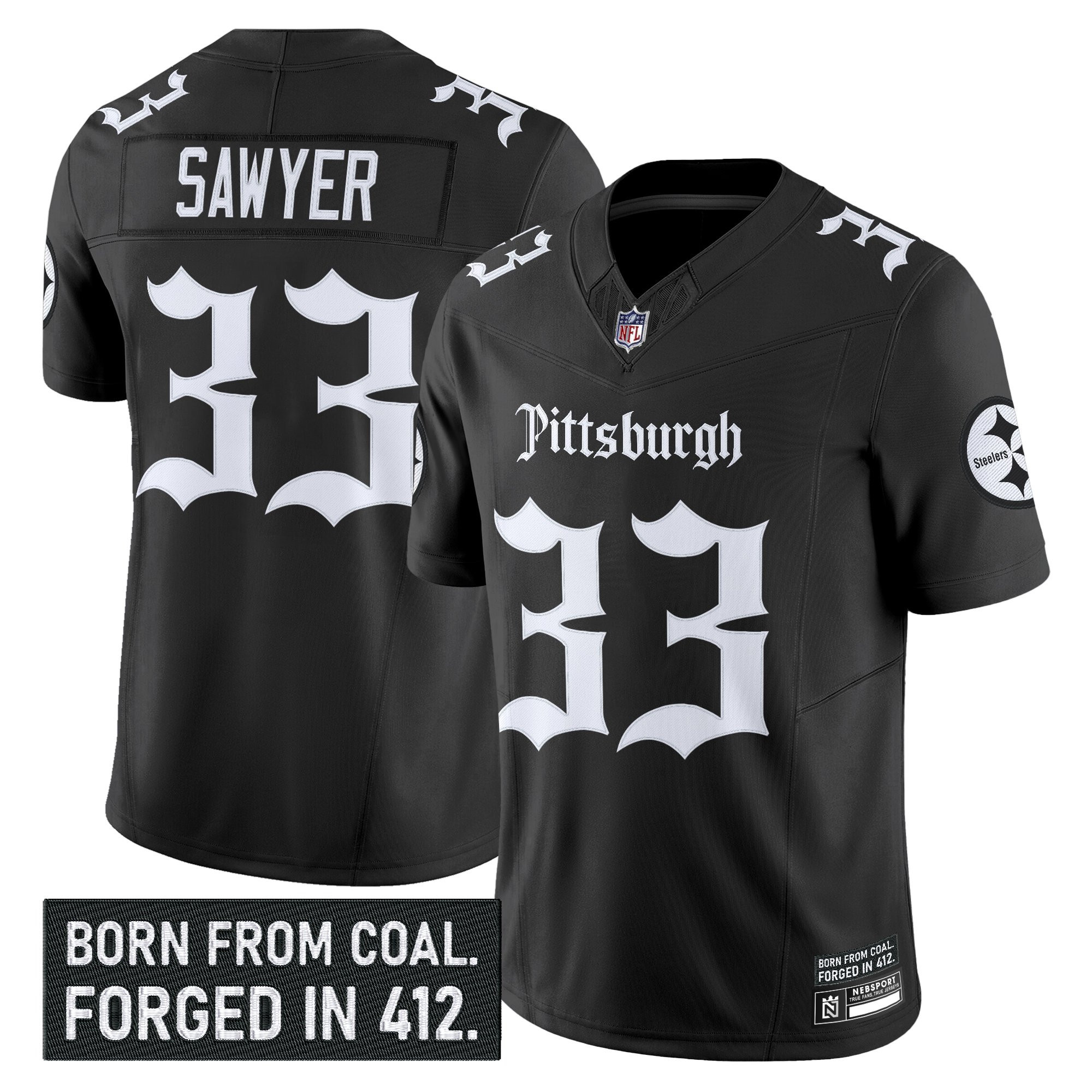 Jack Sawyer Men's Pittsburgh Steelers 'Gothic Steel City Edition' Vapor Limited Black Jersey - All Stitched
