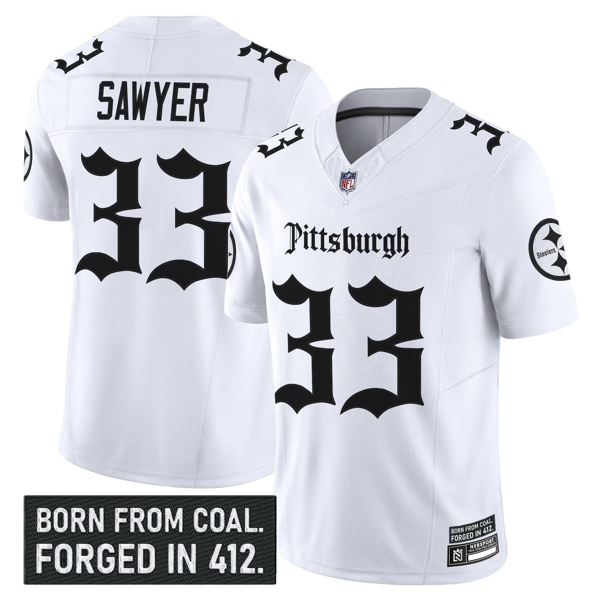 Jack Sawyer Men's Pittsburgh Steelers 'Gothic Steel City Edition' Vapor Limited White Jersey - All Stitched