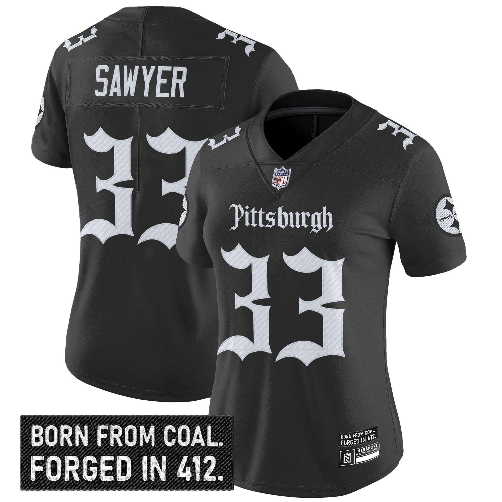 Jack Sawyer Women's Pittsburgh Steelers 'Gothic Steel City Edition' Vapor Limited Black Jersey - All Stitched