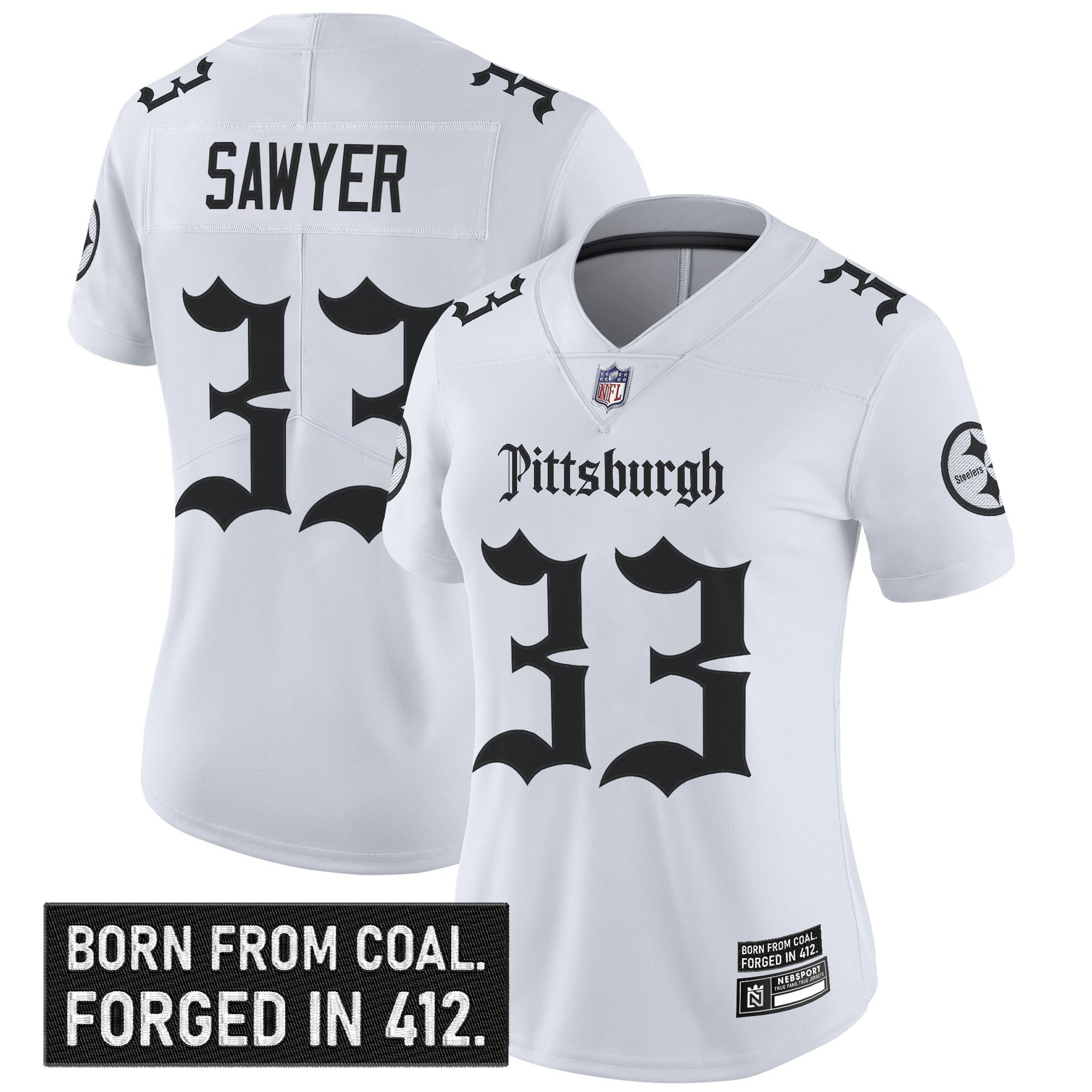 Jack Sawyer Women's Pittsburgh Steelers 'Gothic Steel City Edition' Vapor Limited White Jersey - All Stitched