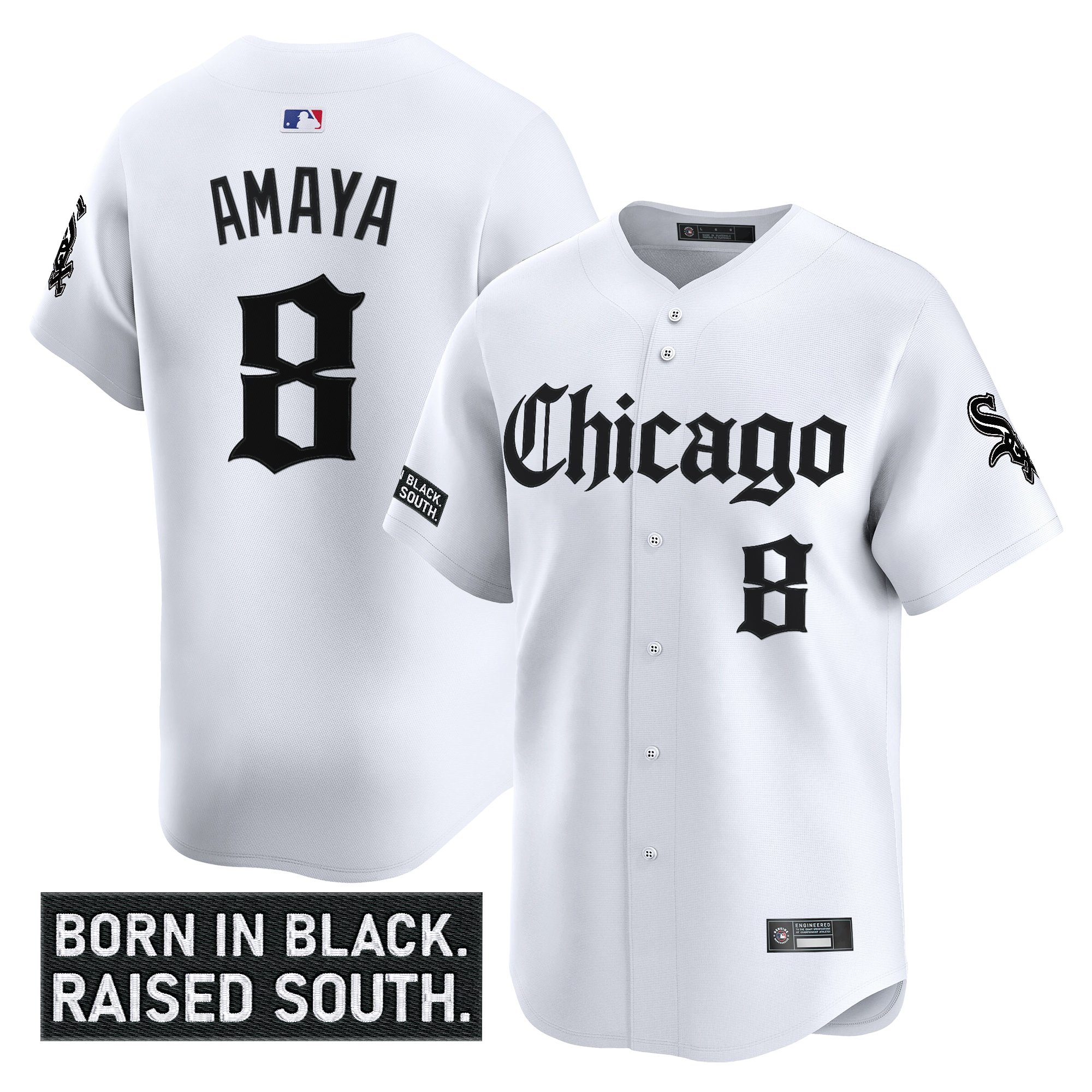 Jacob Amaya Men's Chicago White Sox 'Gothic South Side Edition' Vapor Premier Limited White Jersey - All Stitched