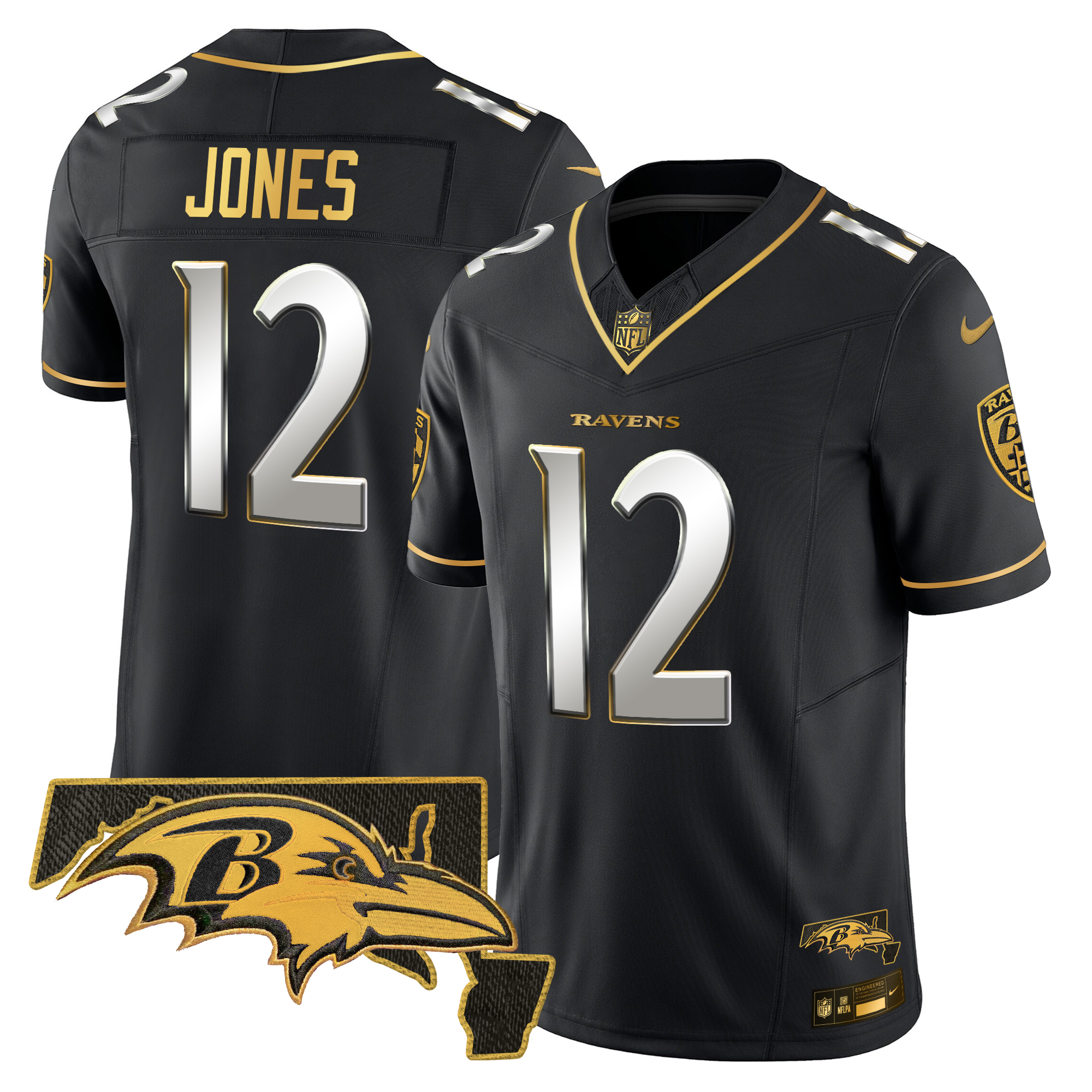 Jacoby Jones Men's Baltimore Ravens 2024 Gold Vapor Limited Black Limited Jersey - All Stitched