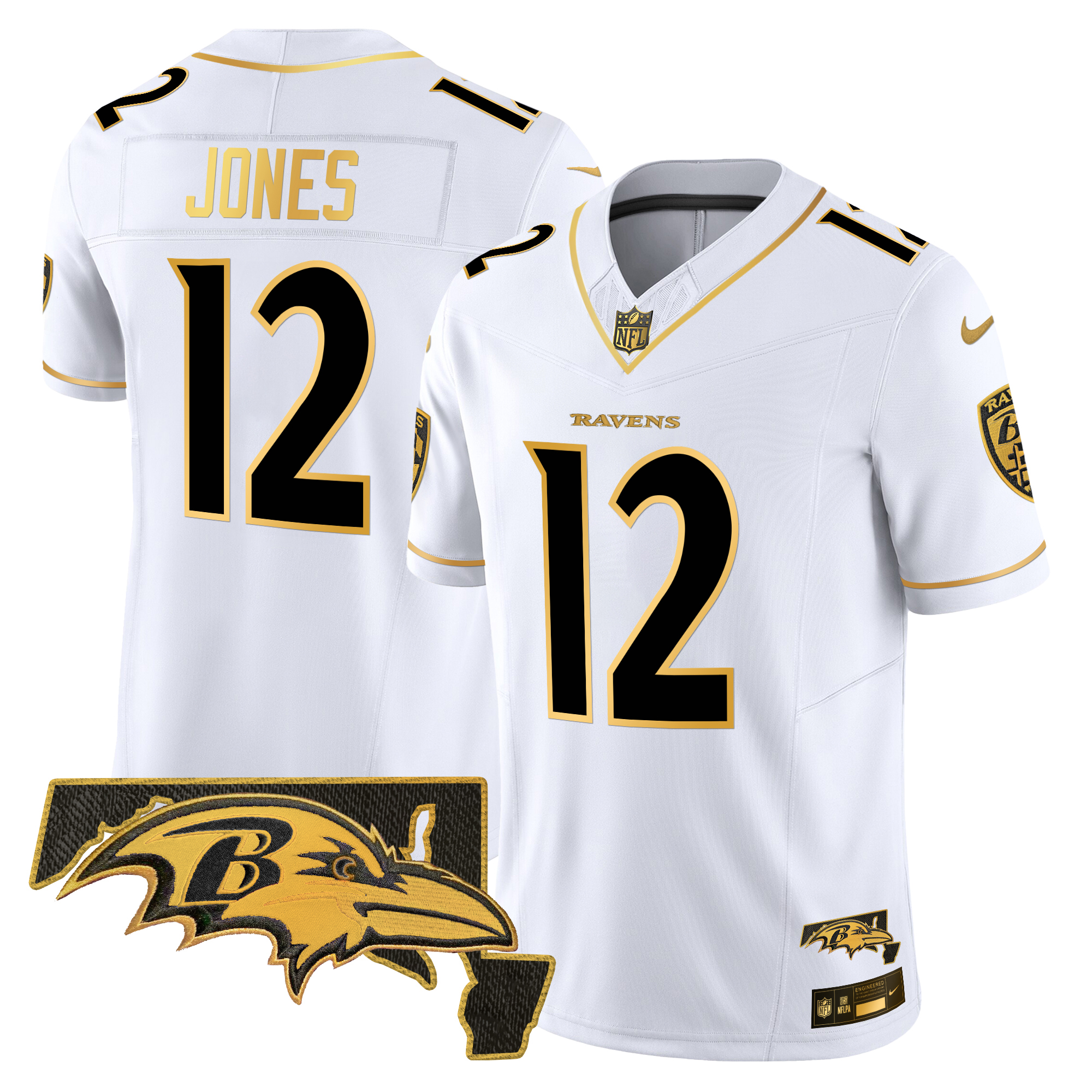 Jacoby Jones Men's Baltimore Ravens 2024 Gold Vapor Limited White Gold Jersey - All Stitched