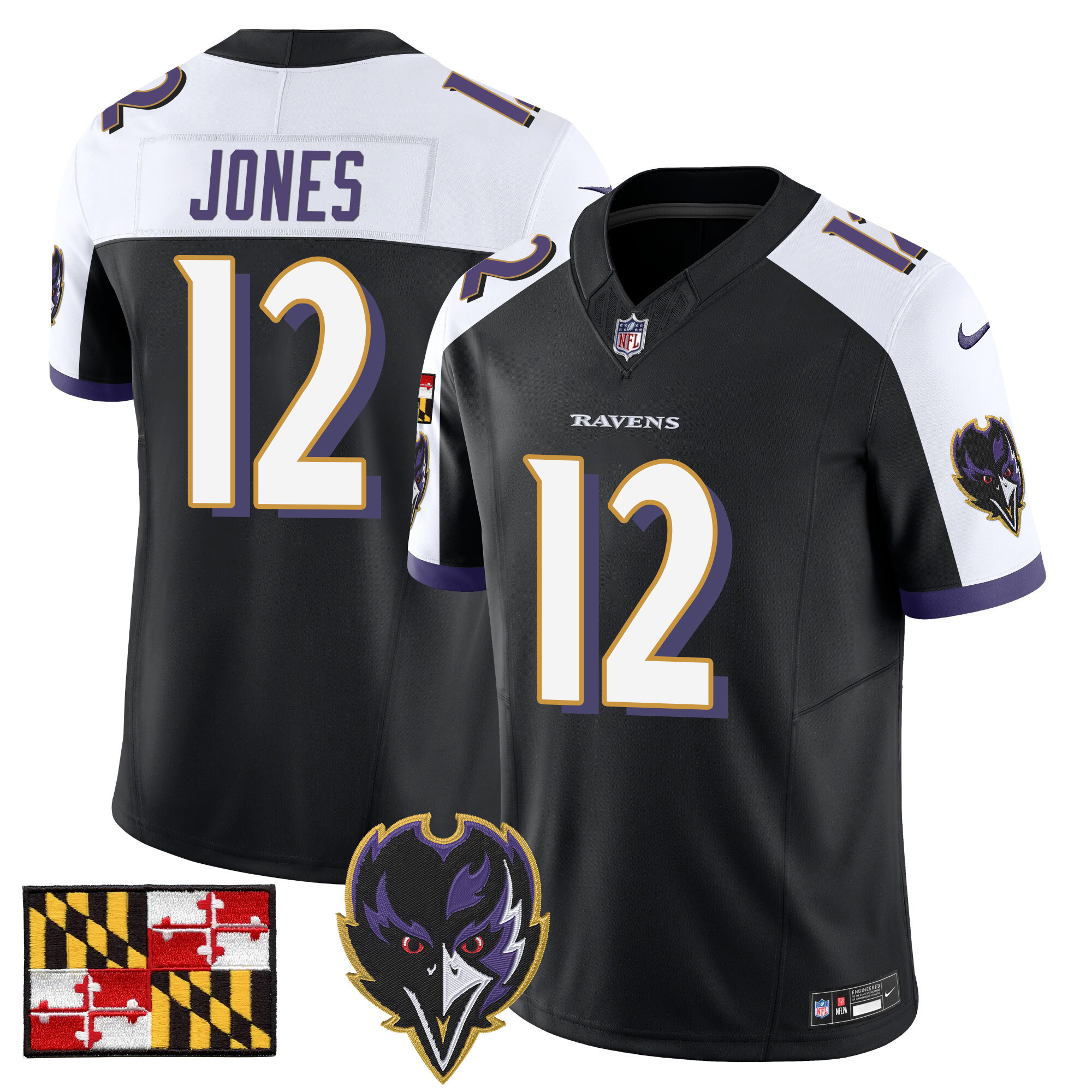 Jacoby Jones Men's Baltimore Ravens 2024 Maryland Flag Vapor Limited Black Alternate Jersey - All Stitched