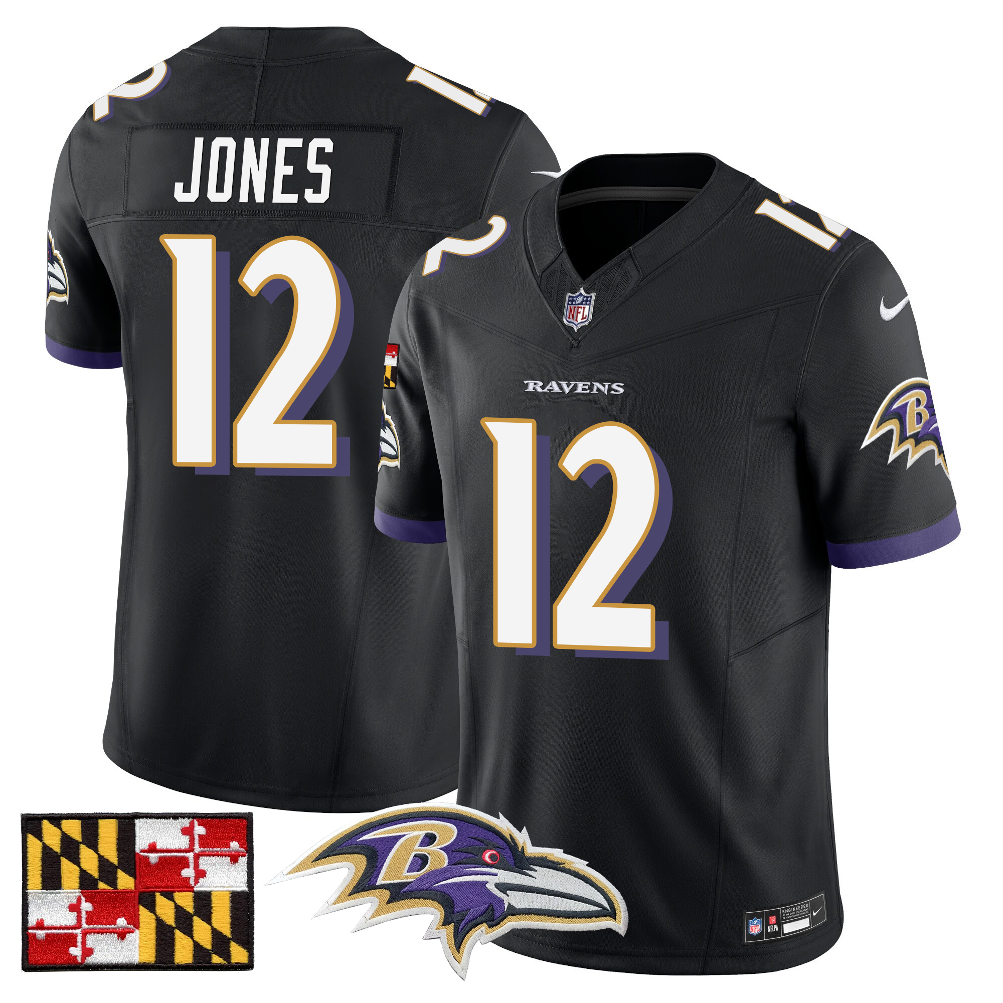 Jacoby Jones Men's Baltimore Ravens 2024 Maryland Flag Vapor Limited Black Jersey - All Stitched